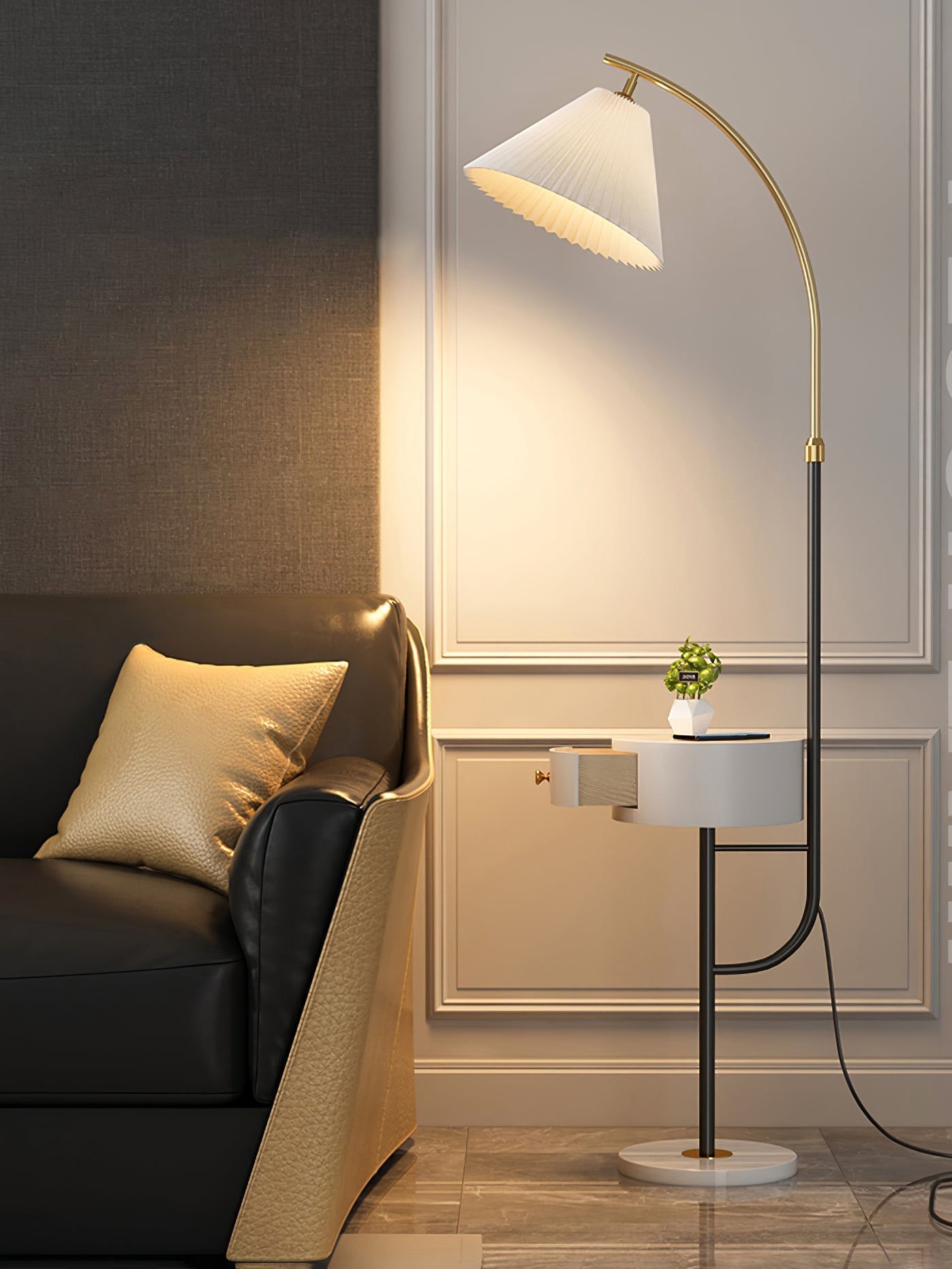 Arcora Pleated Arc Floor Light-Neutral Decor