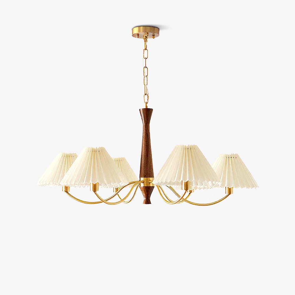 Wynor Chandelier Pleated with White Lampshades Mid-Century-Neutral Decor