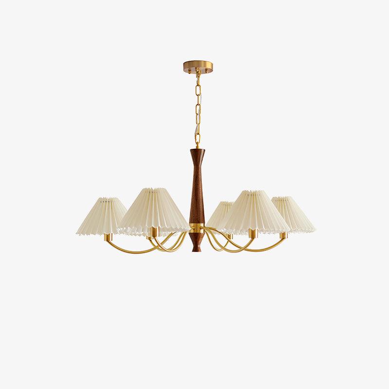 Wynor Chandelier Pleated with White Lampshades Mid-Century-Neutral Decor