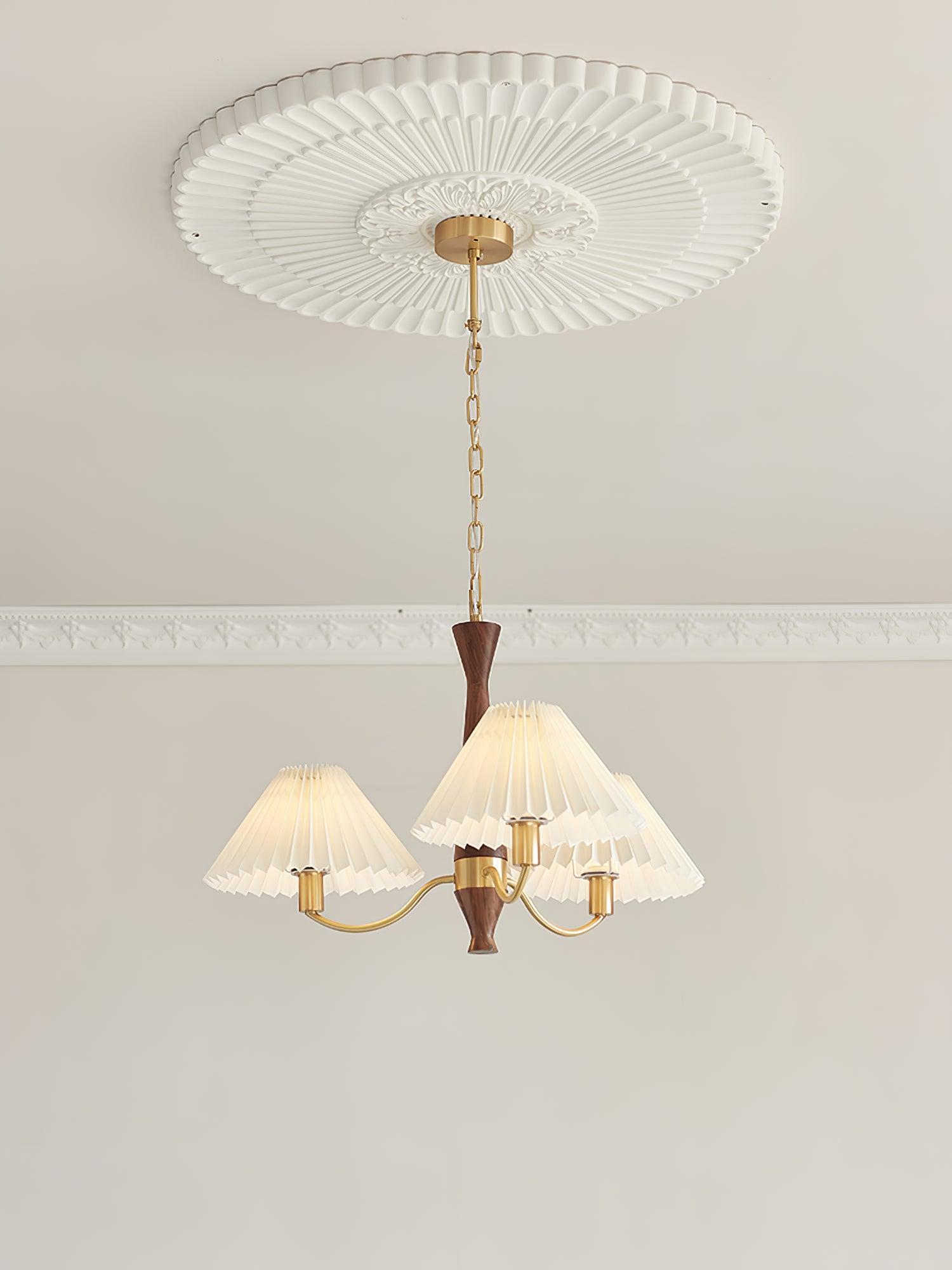 Wynor Chandelier Pleated with White Lampshades Mid-Century-Neutral Decor