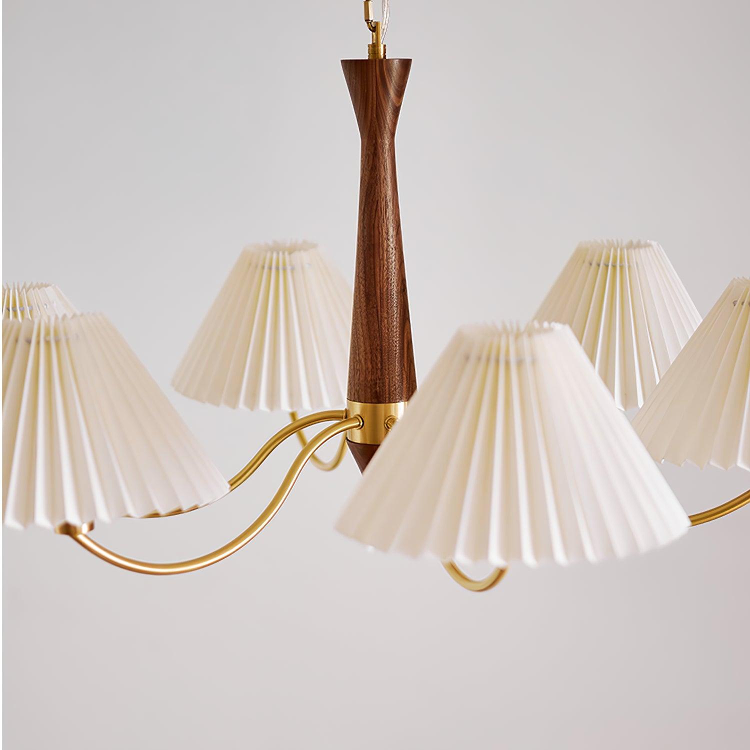 Wynor Chandelier Pleated with White Lampshades Mid-Century-Neutral Decor