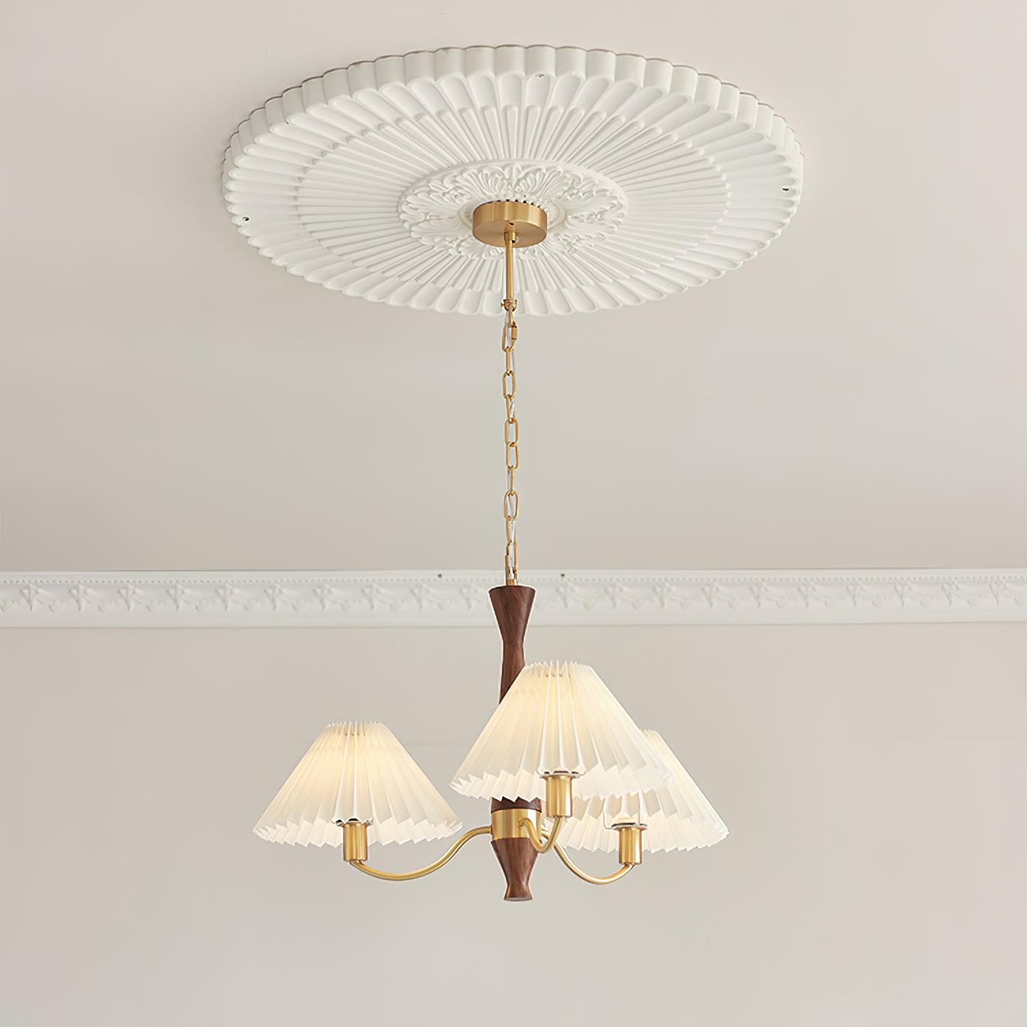 Wynor Chandelier Pleated with White Lampshades Mid-Century-Neutral Decor