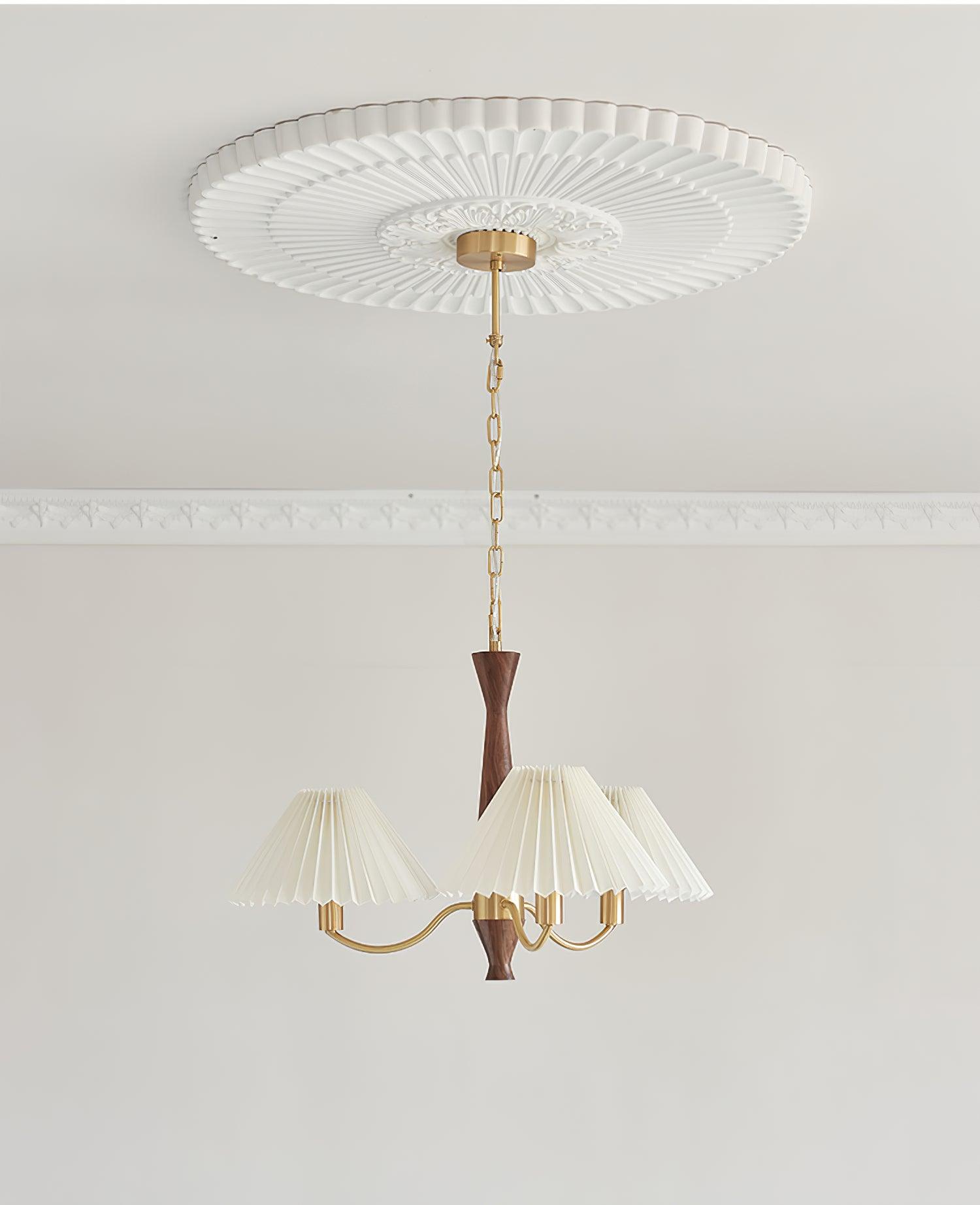 Wynor Chandelier Pleated with White Lampshades Mid-Century-Neutral Decor
