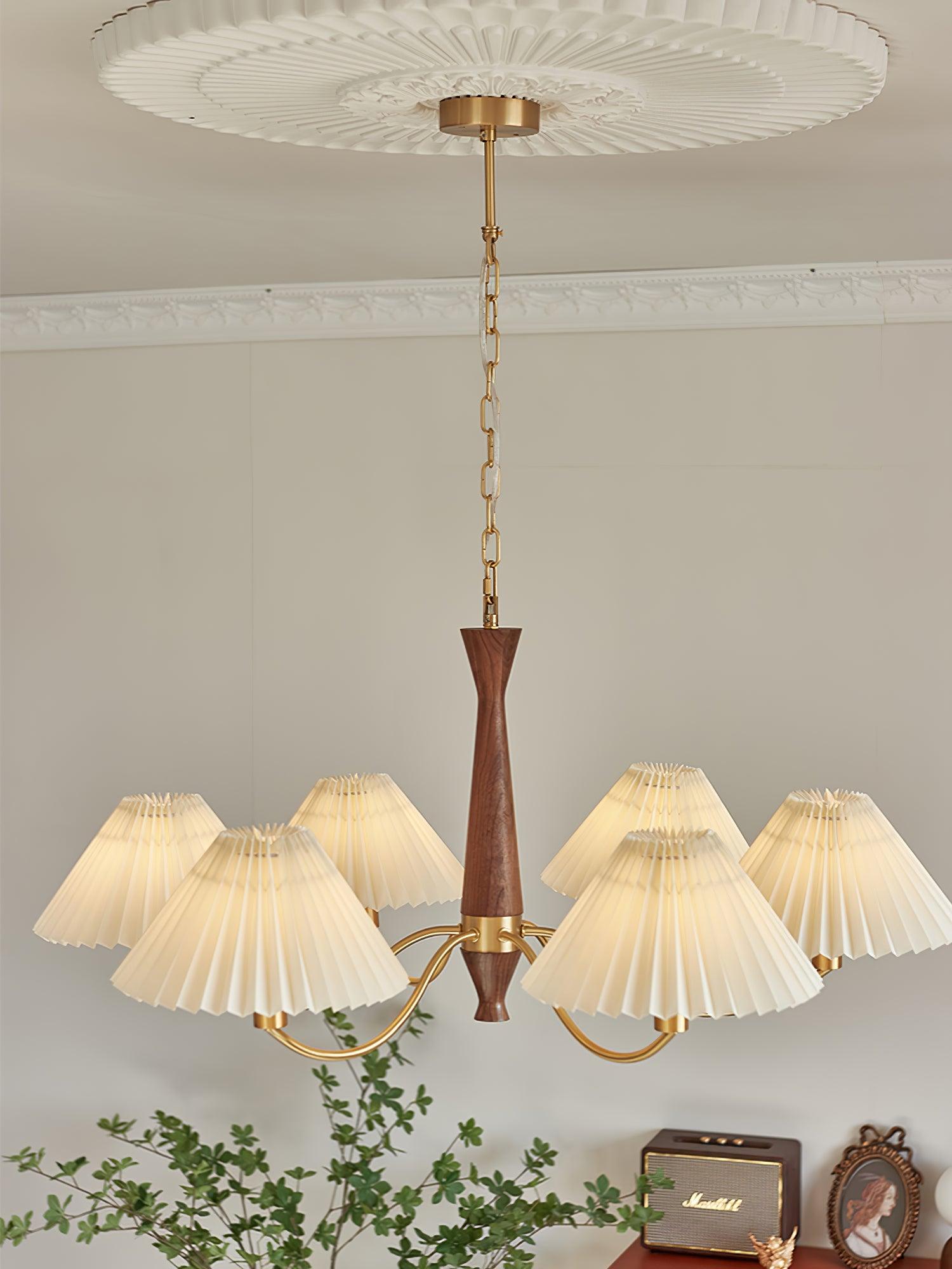 Wynor Chandelier Pleated with White Lampshades Mid-Century-Neutral Decor