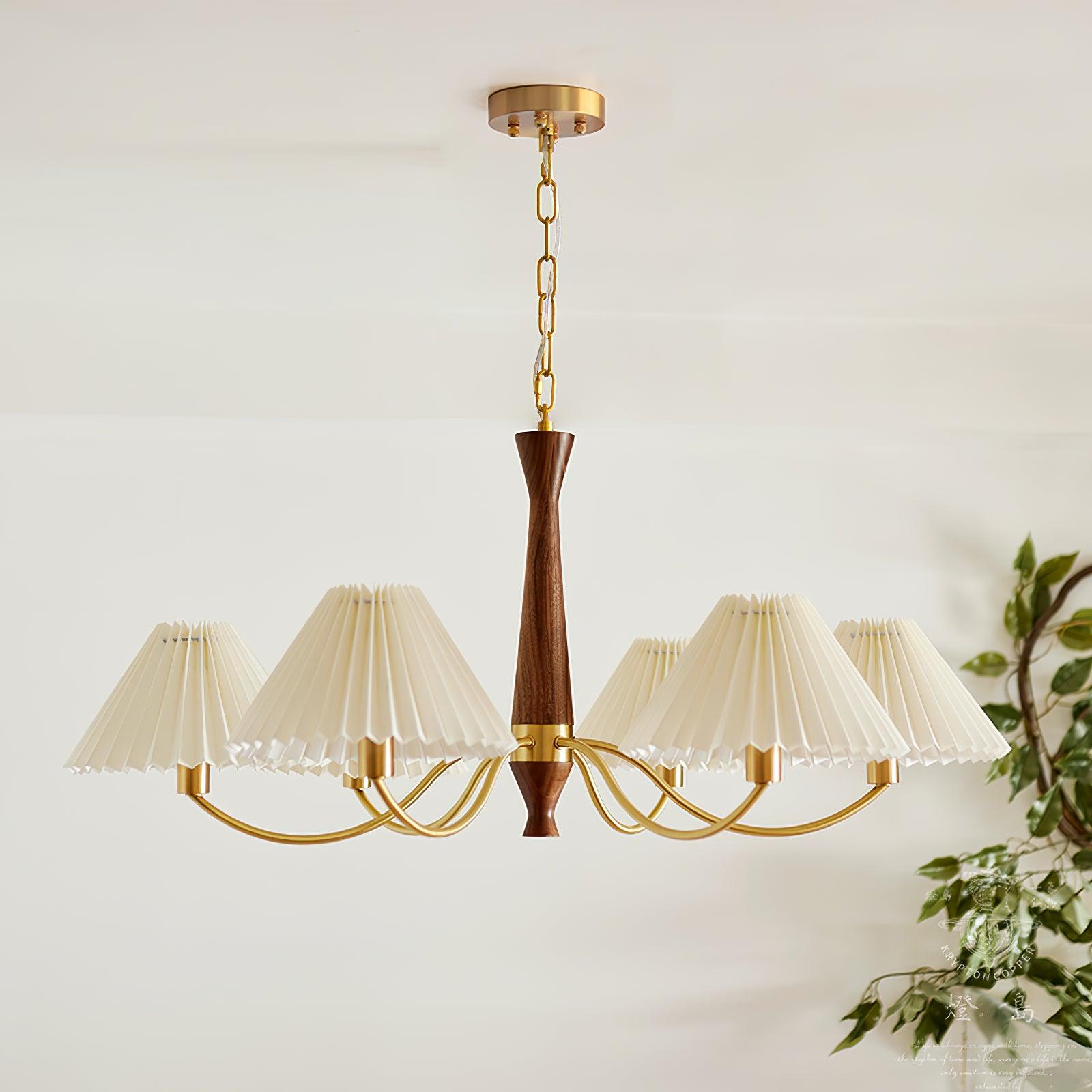 Wynor Chandelier Pleated with White Lampshades Mid-Century-Neutral Decor