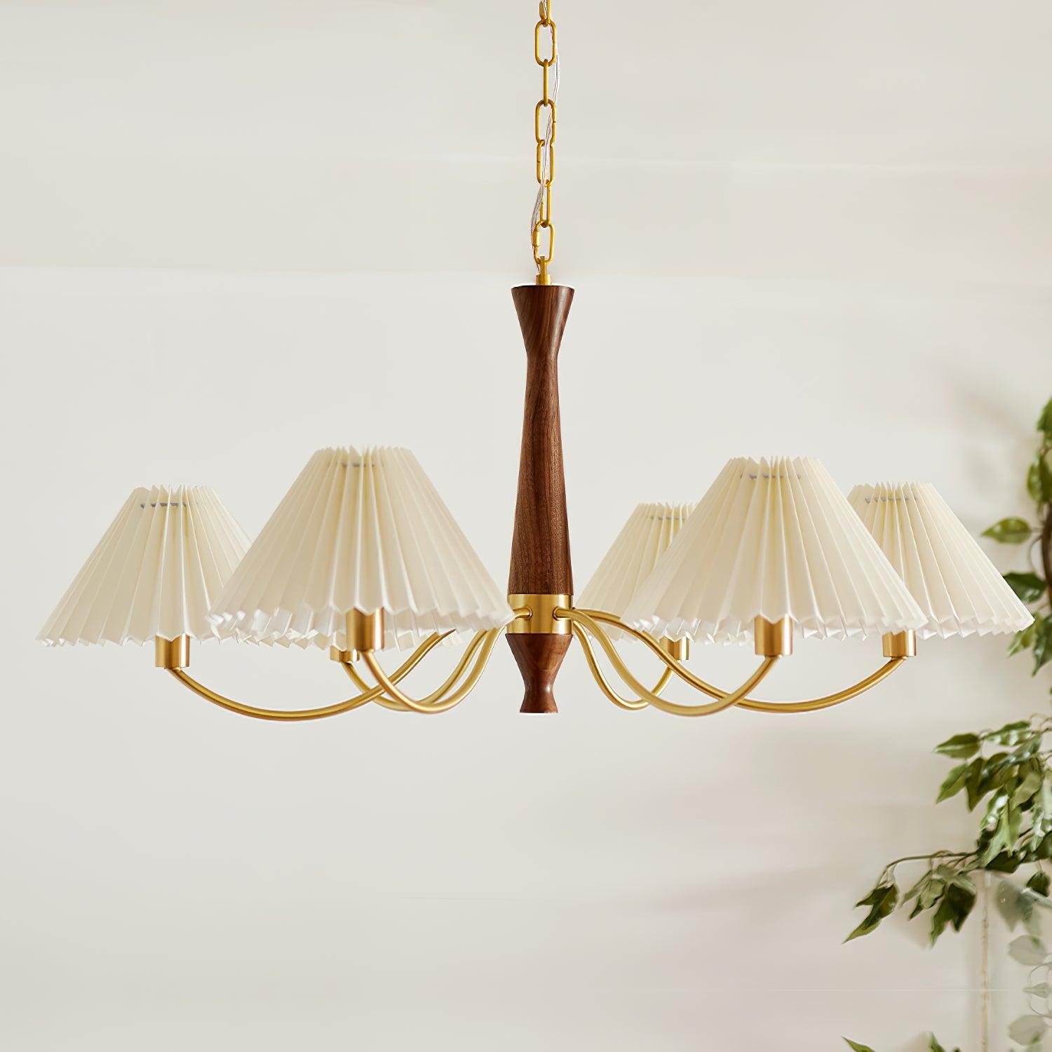 Wynor Chandelier Pleated with White Lampshades Mid-Century-Neutral Decor