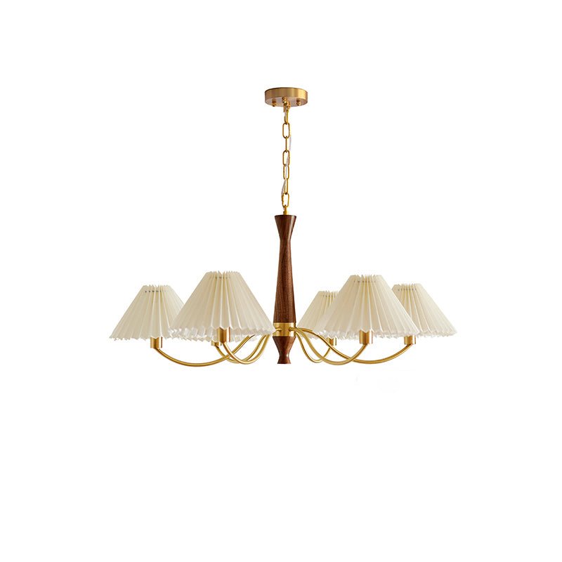 Wynor Chandelier Pleated with White Lampshades Mid-Century-Neutral Decor