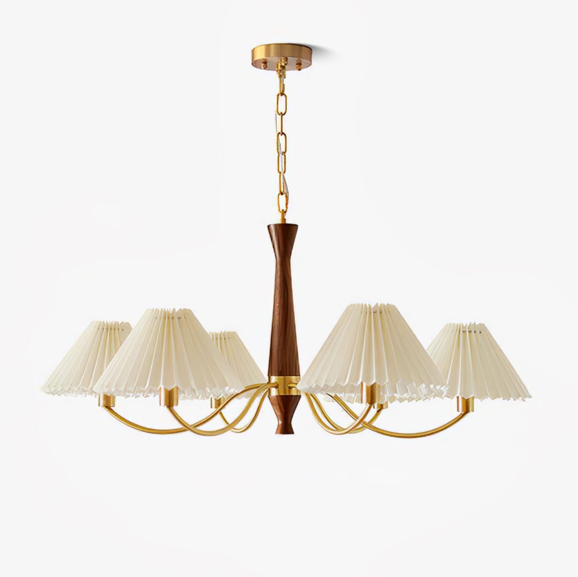 Wynor Chandelier Pleated with White Lampshades Mid-Century-Neutral Decor