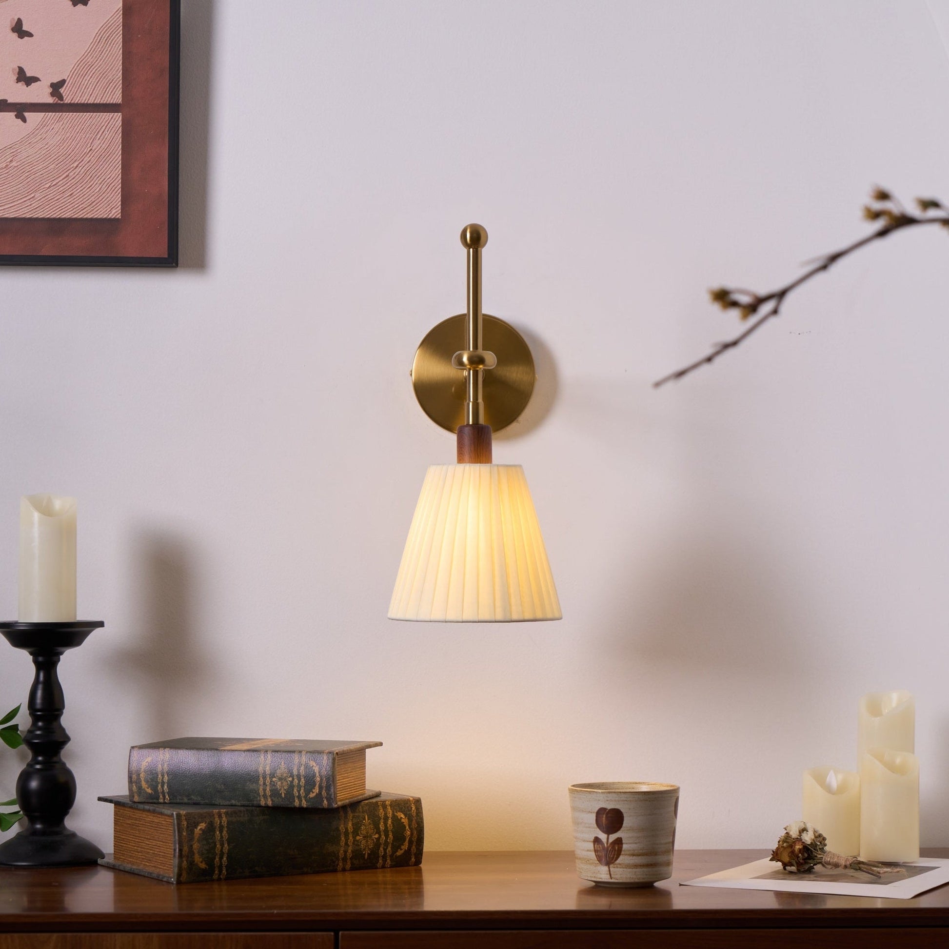 Gairm Wall Lamp Pleated Fabric Brass-Neutral Decor