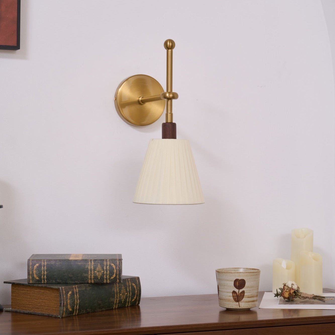 Gairm Wall Lamp Pleated Fabric Brass-Neutral Decor
