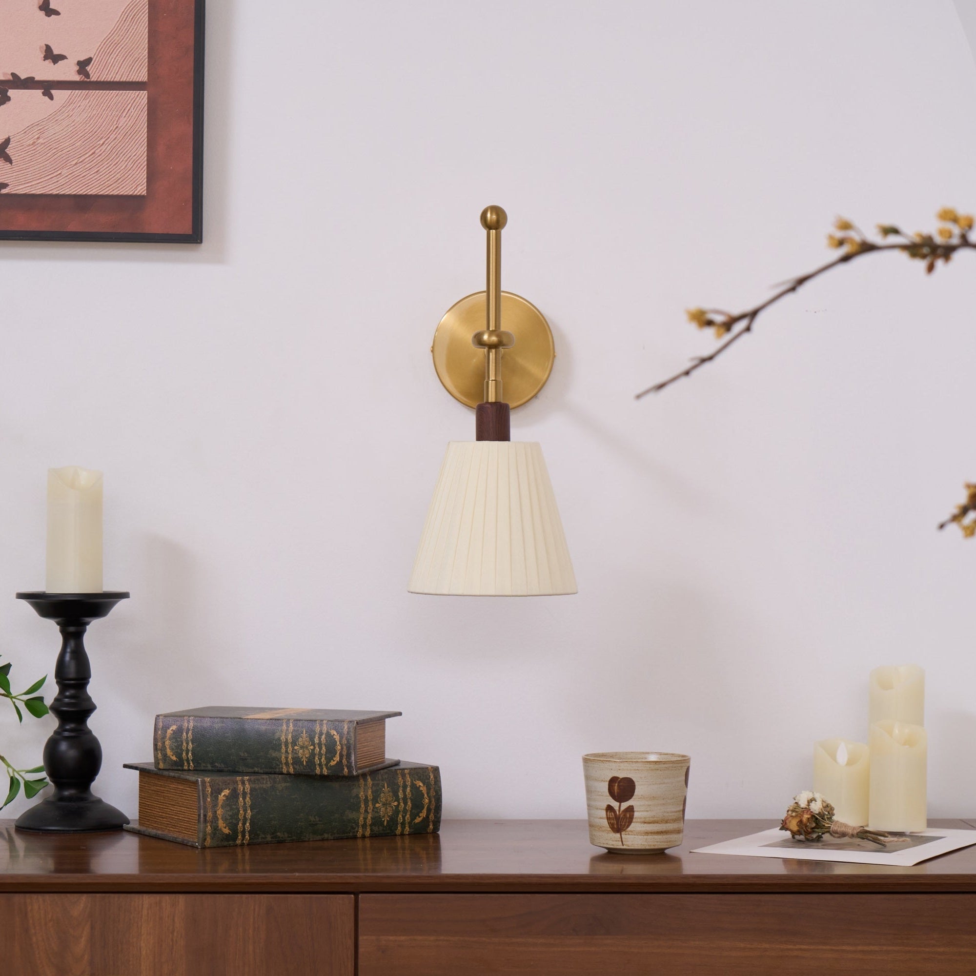 Gairm Wall Lamp Pleated Fabric Brass-Neutral Decor