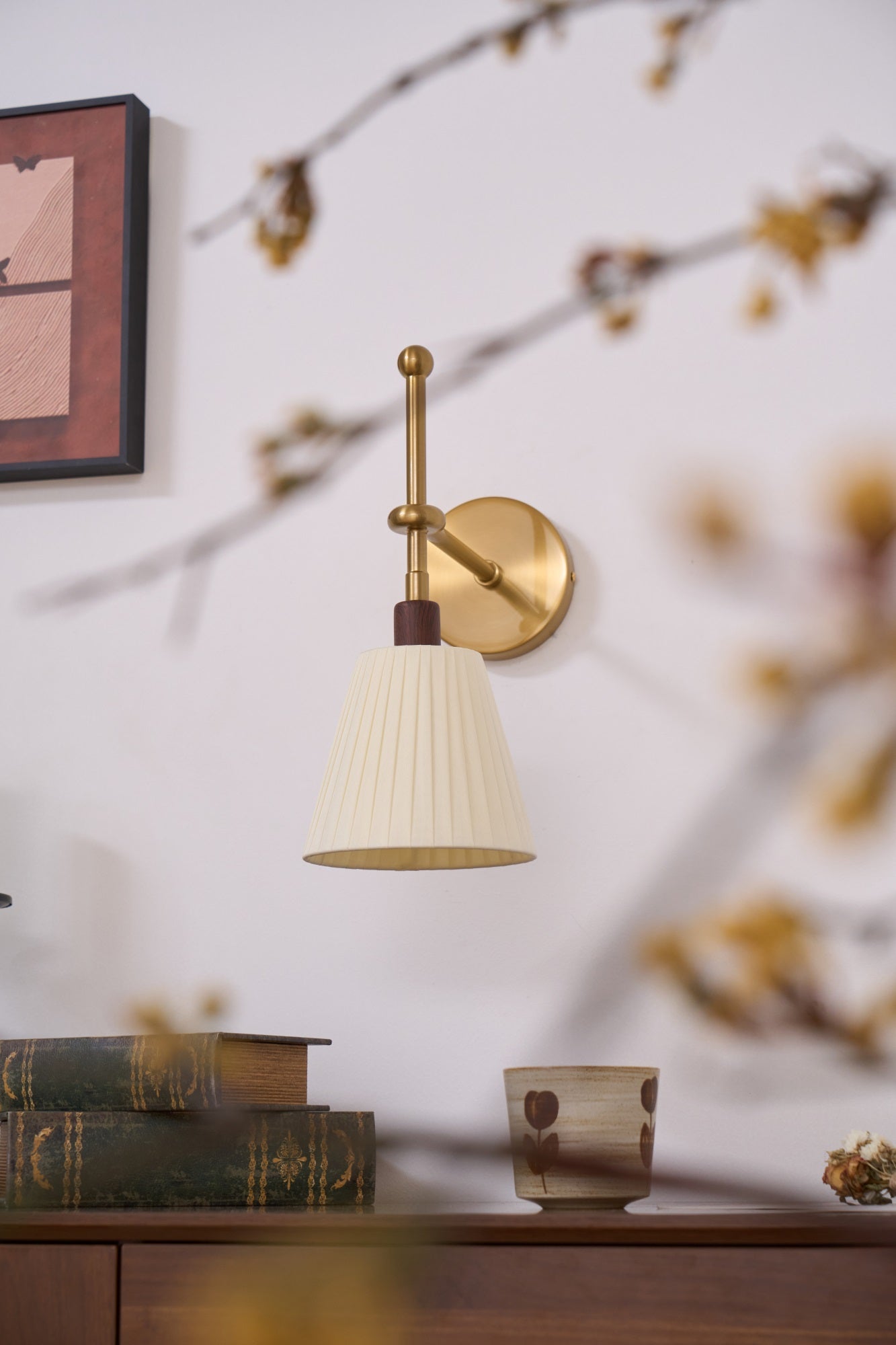 Gairm Wall Lamp Pleated Fabric Brass-Neutral Decor