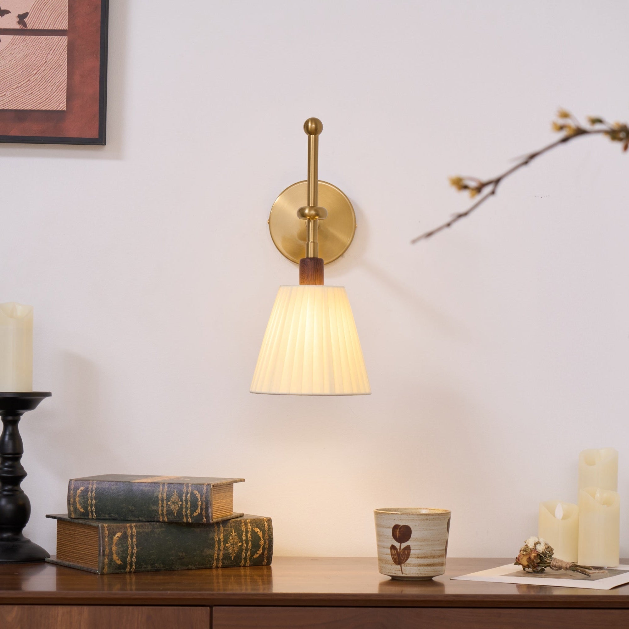 Gairm Wall Lamp Pleated Fabric Brass-Neutral Decor