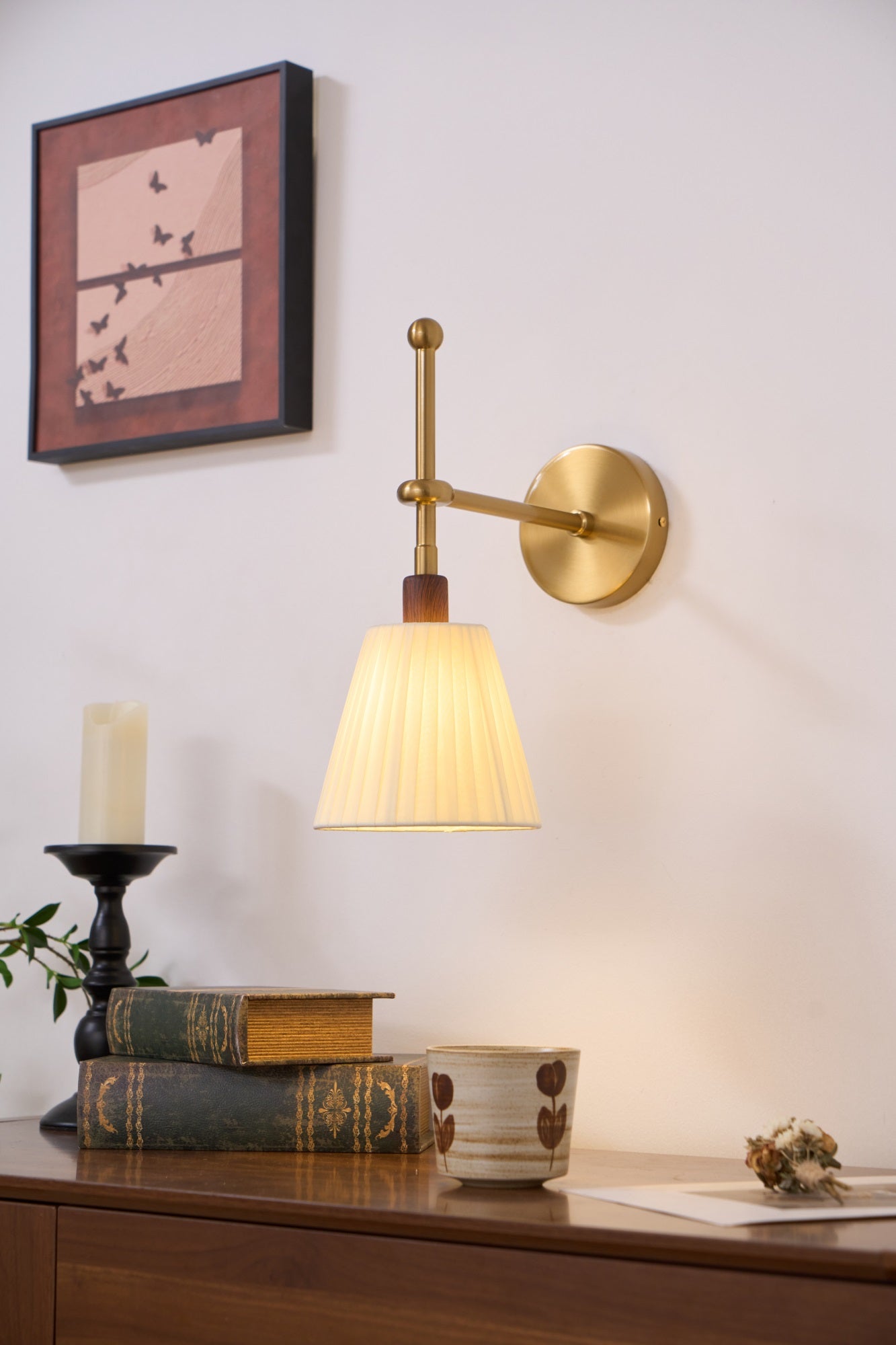 Gairm Wall Lamp Pleated Fabric Brass-Neutral Decor
