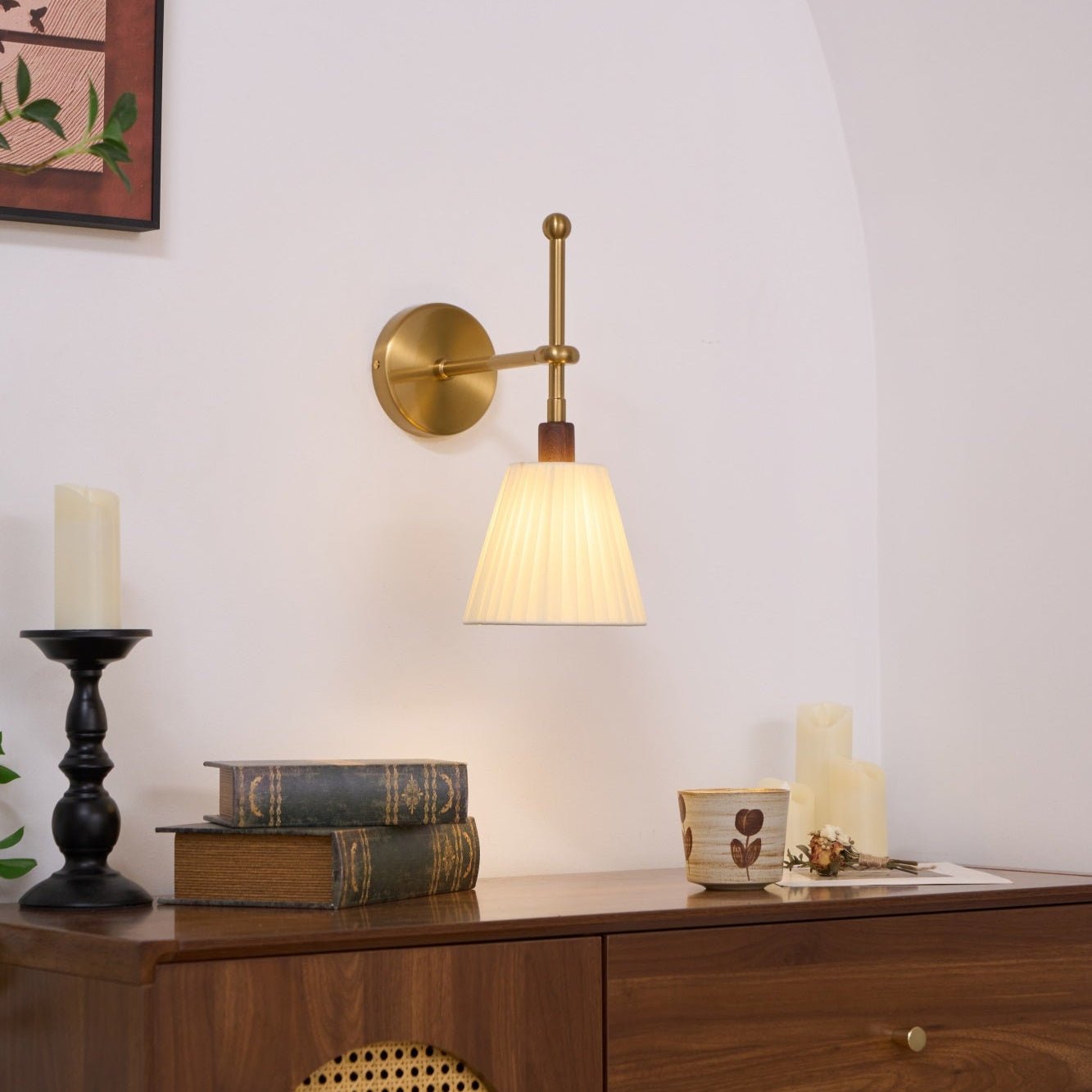 Gairm Wall Lamp Pleated Fabric Brass-Neutral Decor