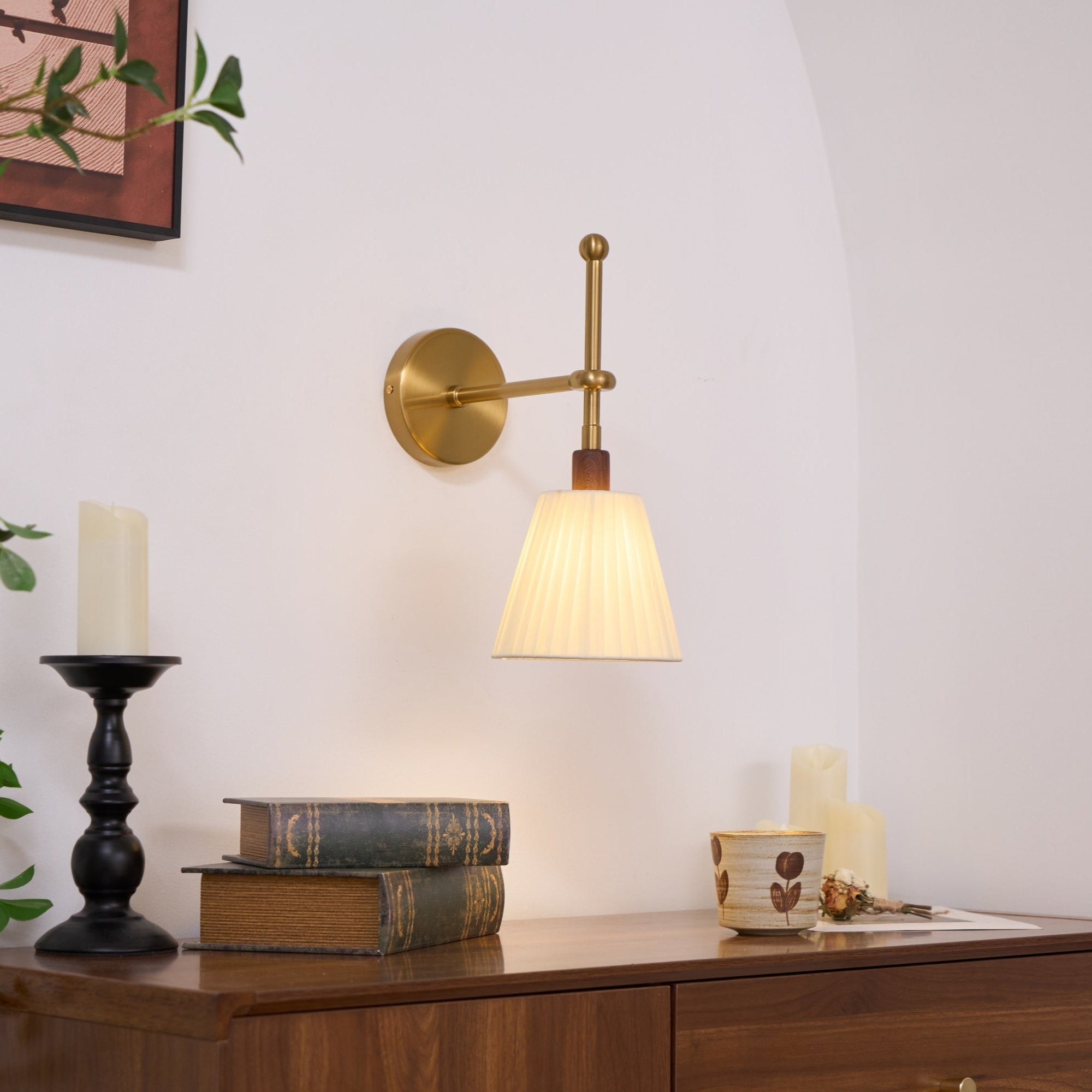 Gairm Wall Lamp Pleated Fabric Brass-Neutral Decor