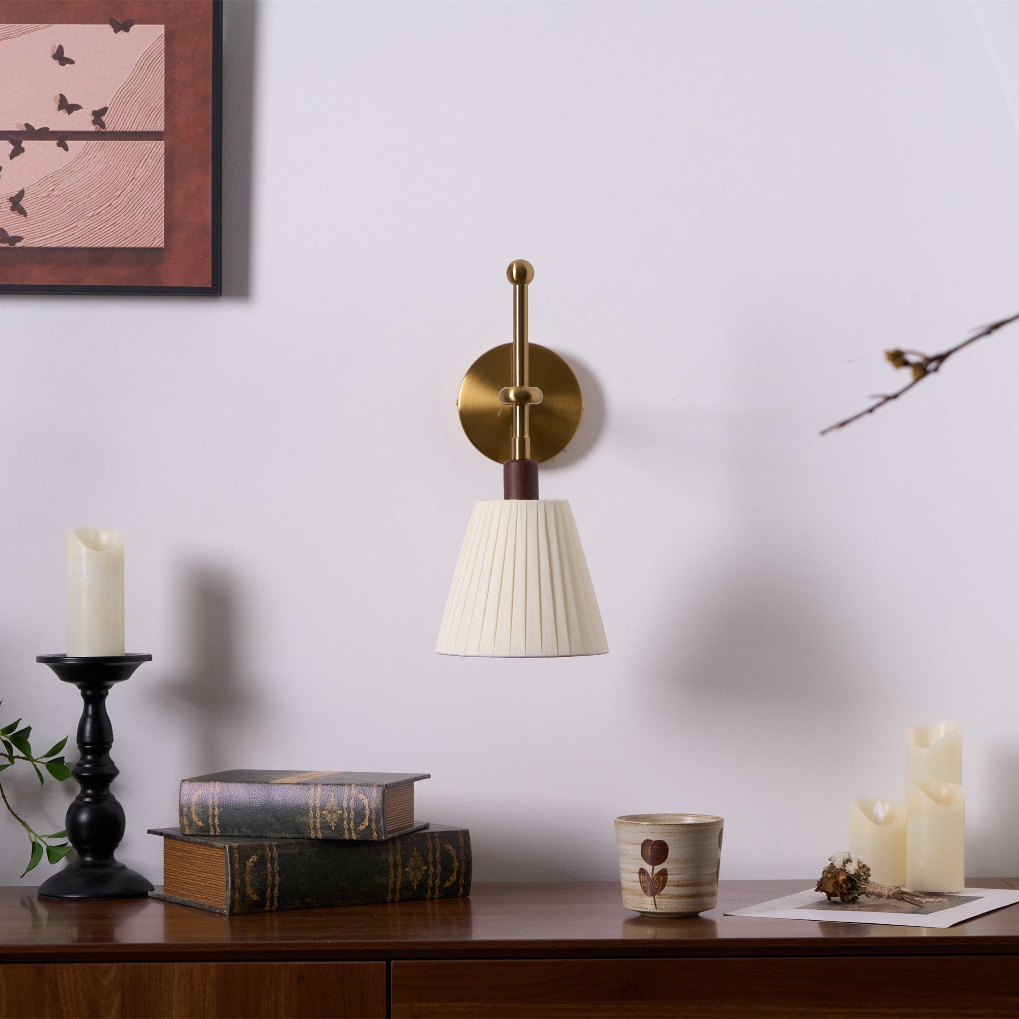 Gairm Wall Lamp Pleated Fabric Brass-Neutral Decor