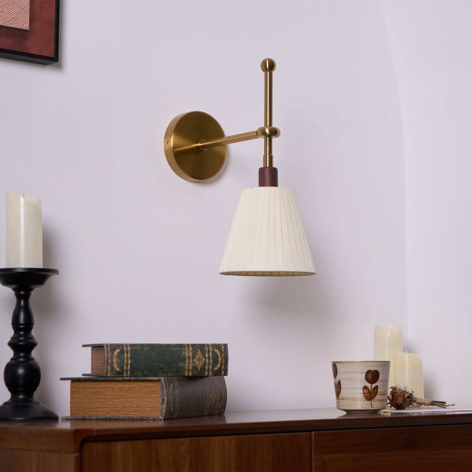 Gairm Wall Lamp Pleated Fabric Brass-Neutral Decor