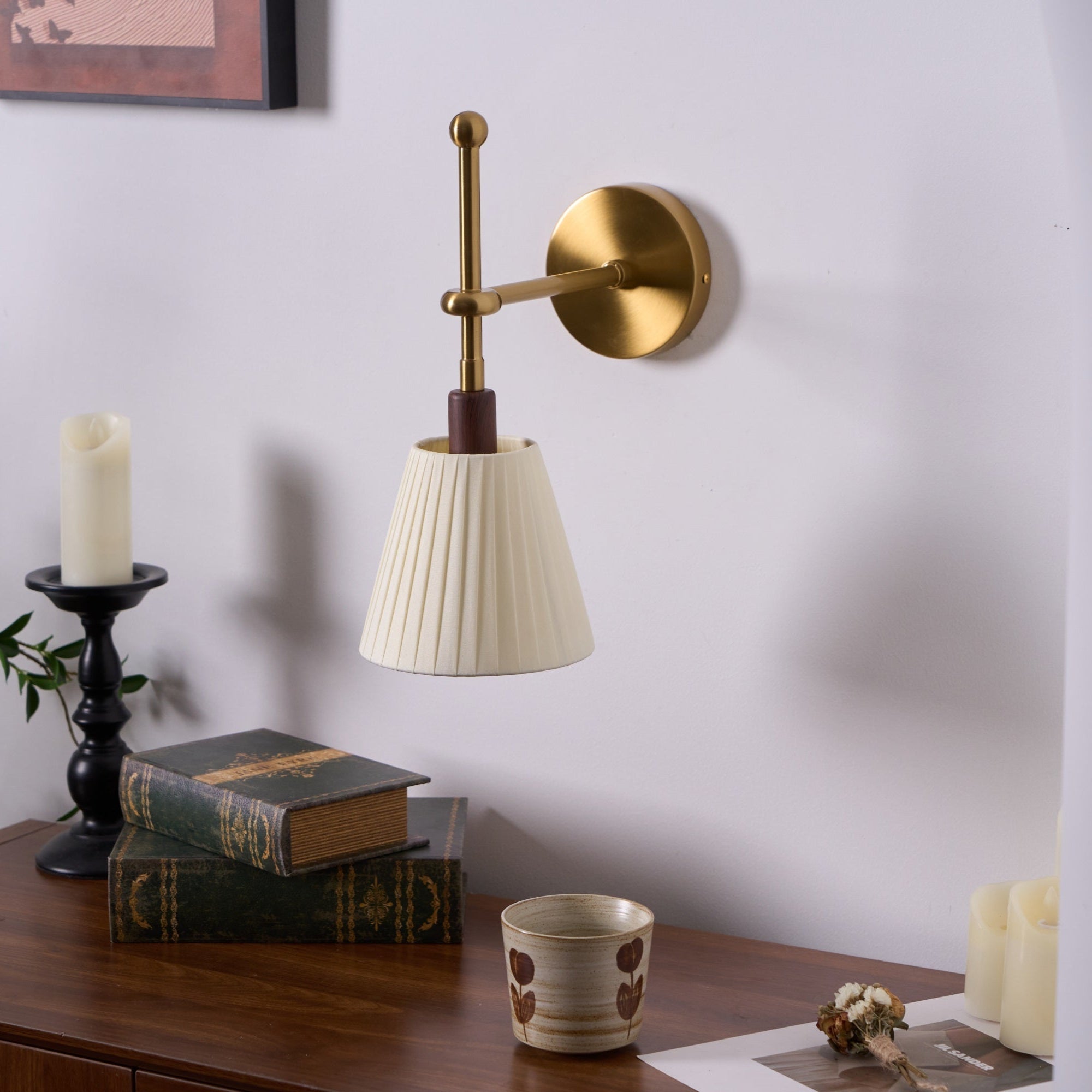 Gairm Wall Lamp Pleated Fabric Brass-Neutral Decor