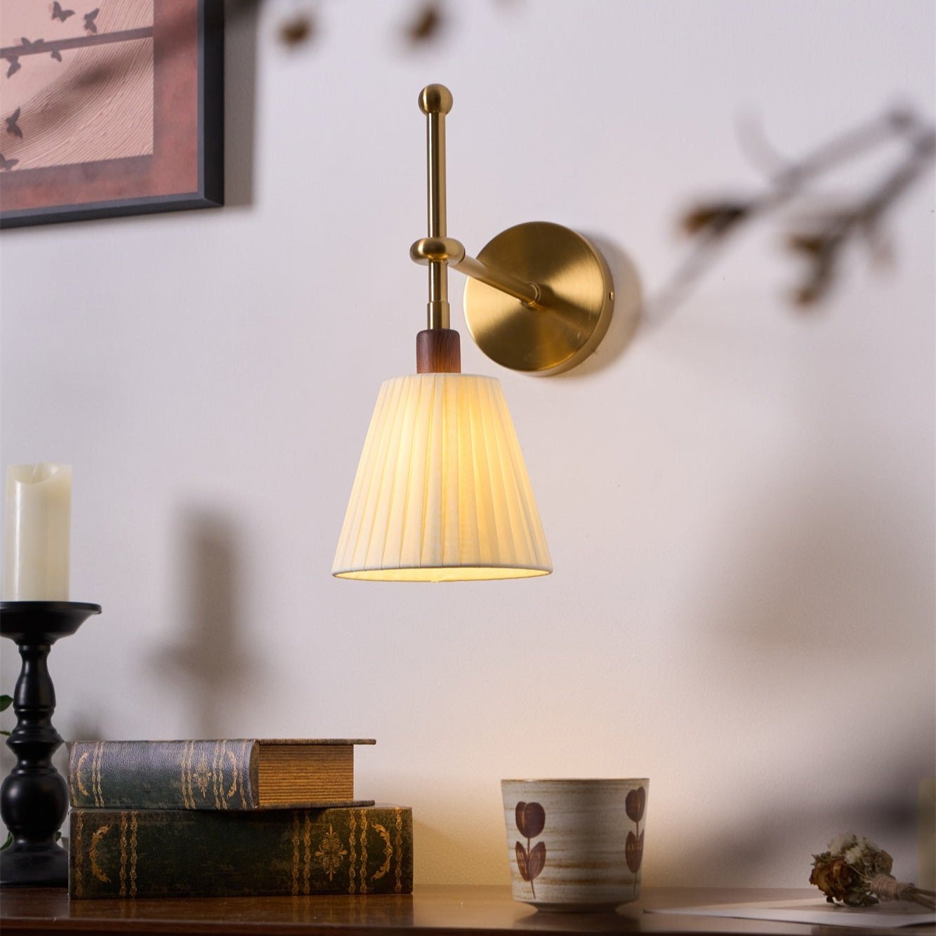 Gairm Wall Lamp Pleated Fabric Brass-Neutral Decor