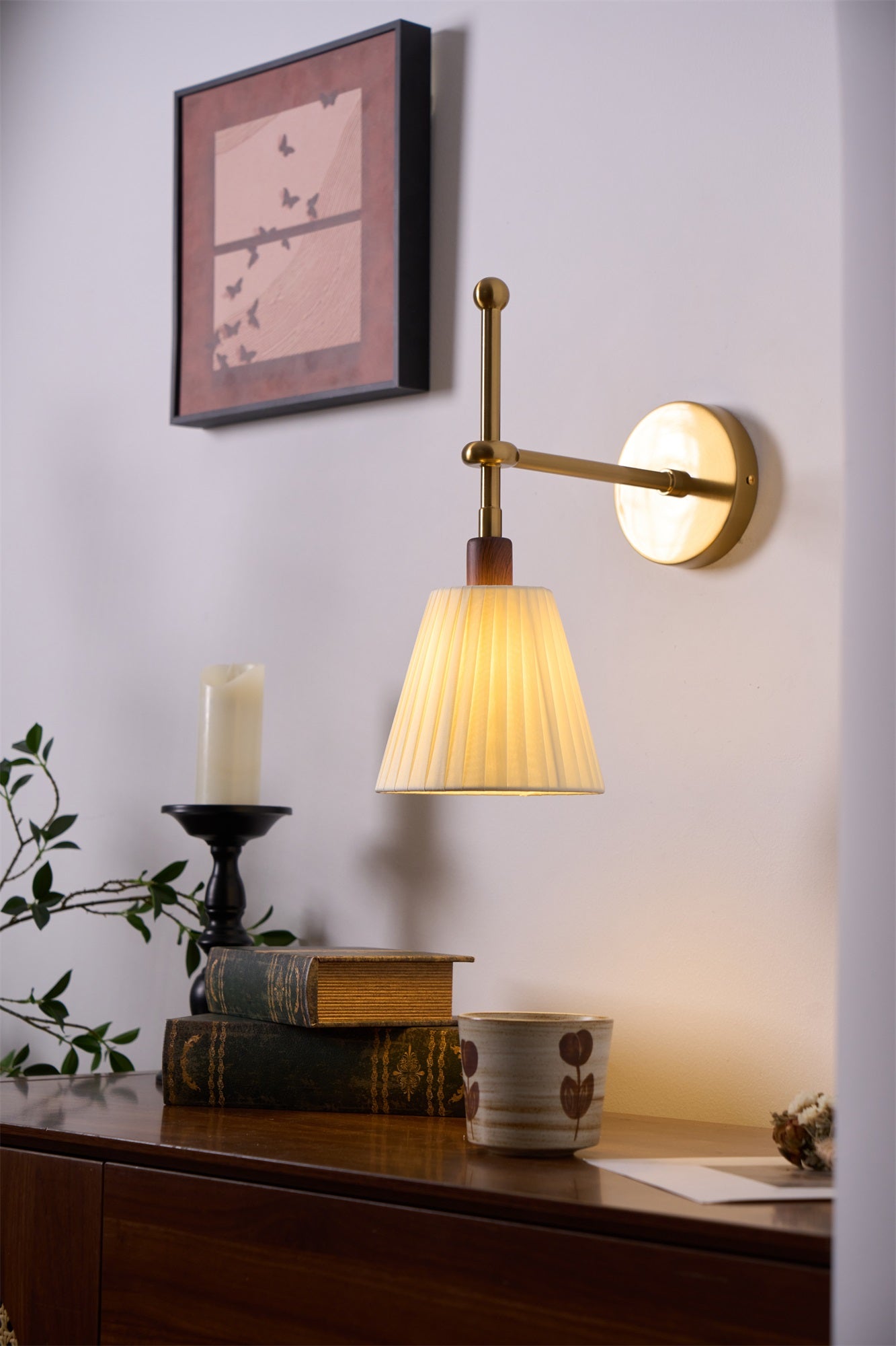 Gairm Wall Lamp Pleated Fabric Brass-Neutral Decor
