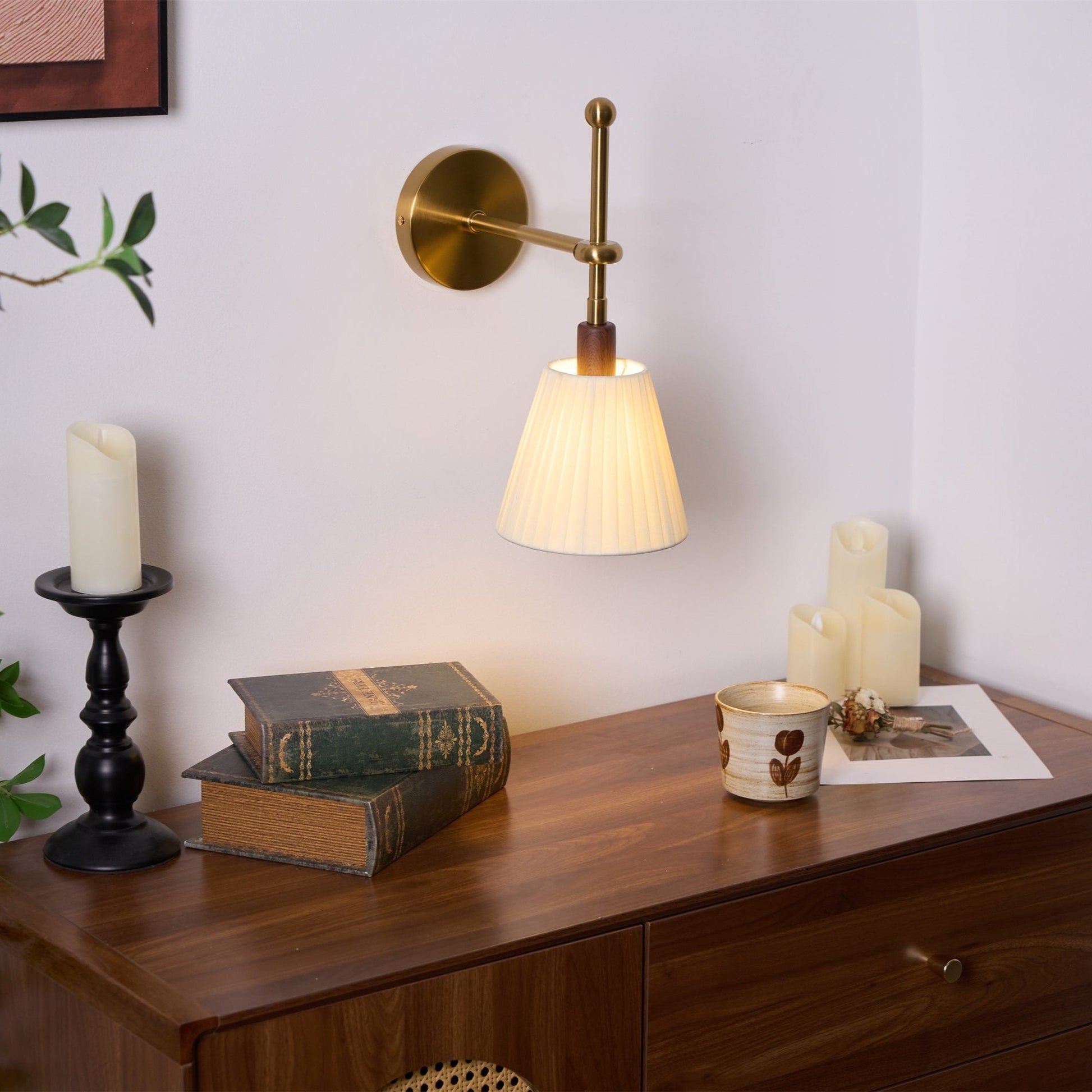 Gairm Wall Lamp Pleated Fabric Brass-Neutral Decor