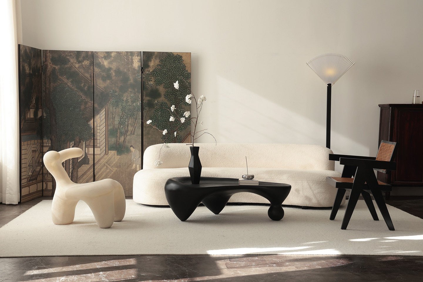Pleated Fan Floor Lamp-Neutral Decor