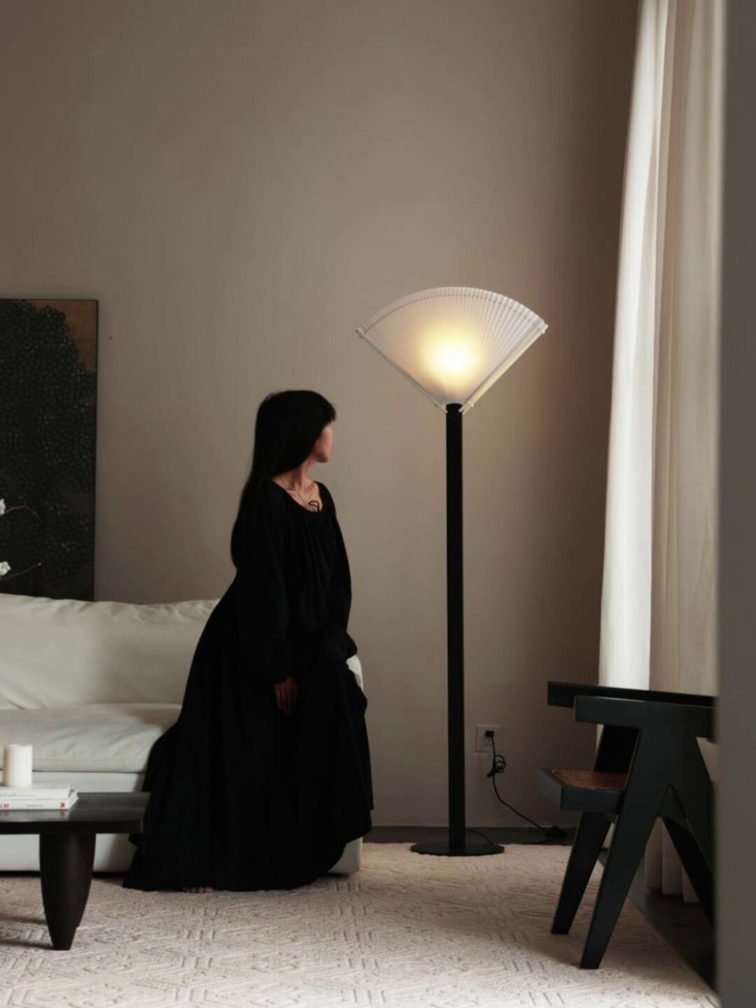Pleated Fan Floor Lamp-Neutral Decor