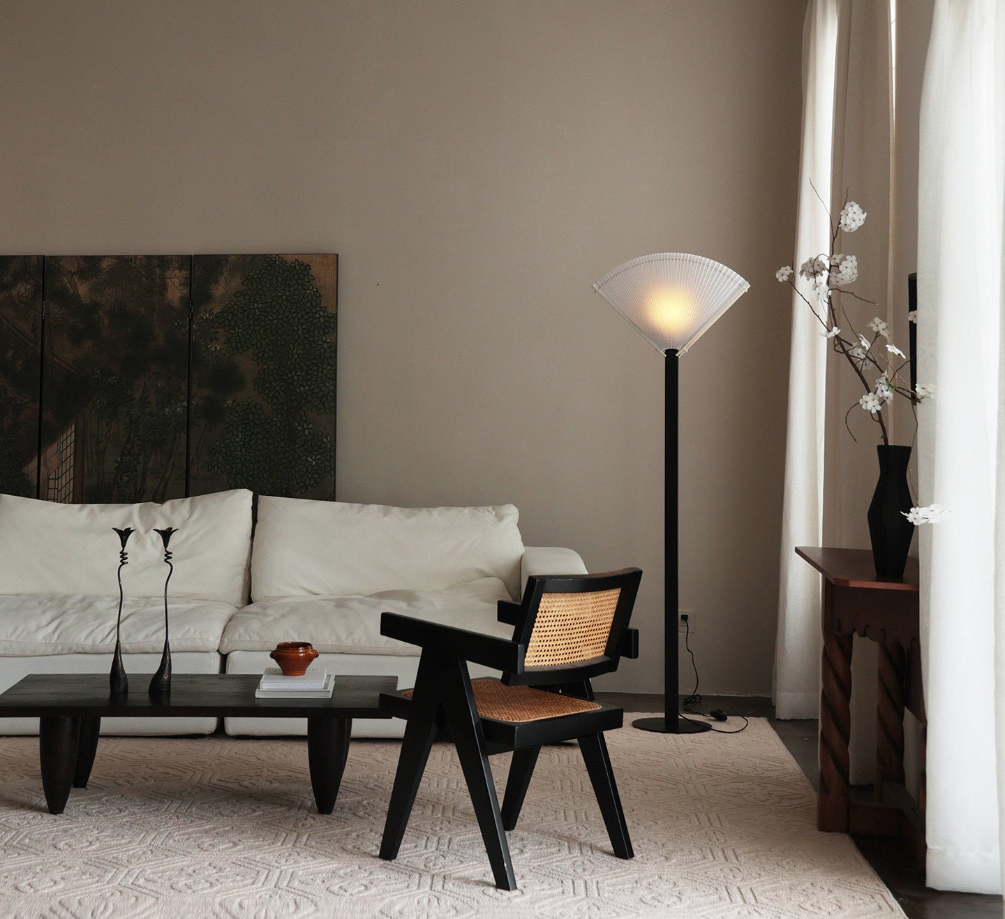 Pleated Fan Floor Lamp-Neutral Decor