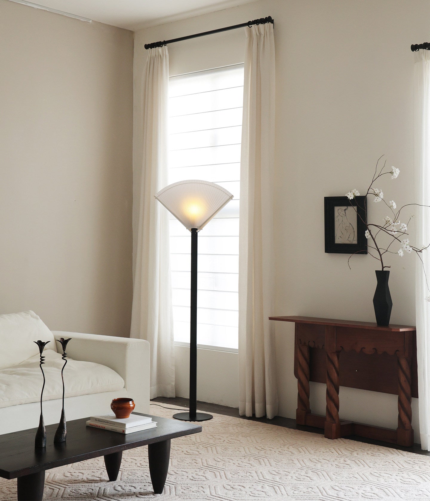 Pleated Fan Floor Lamp-Neutral Decor