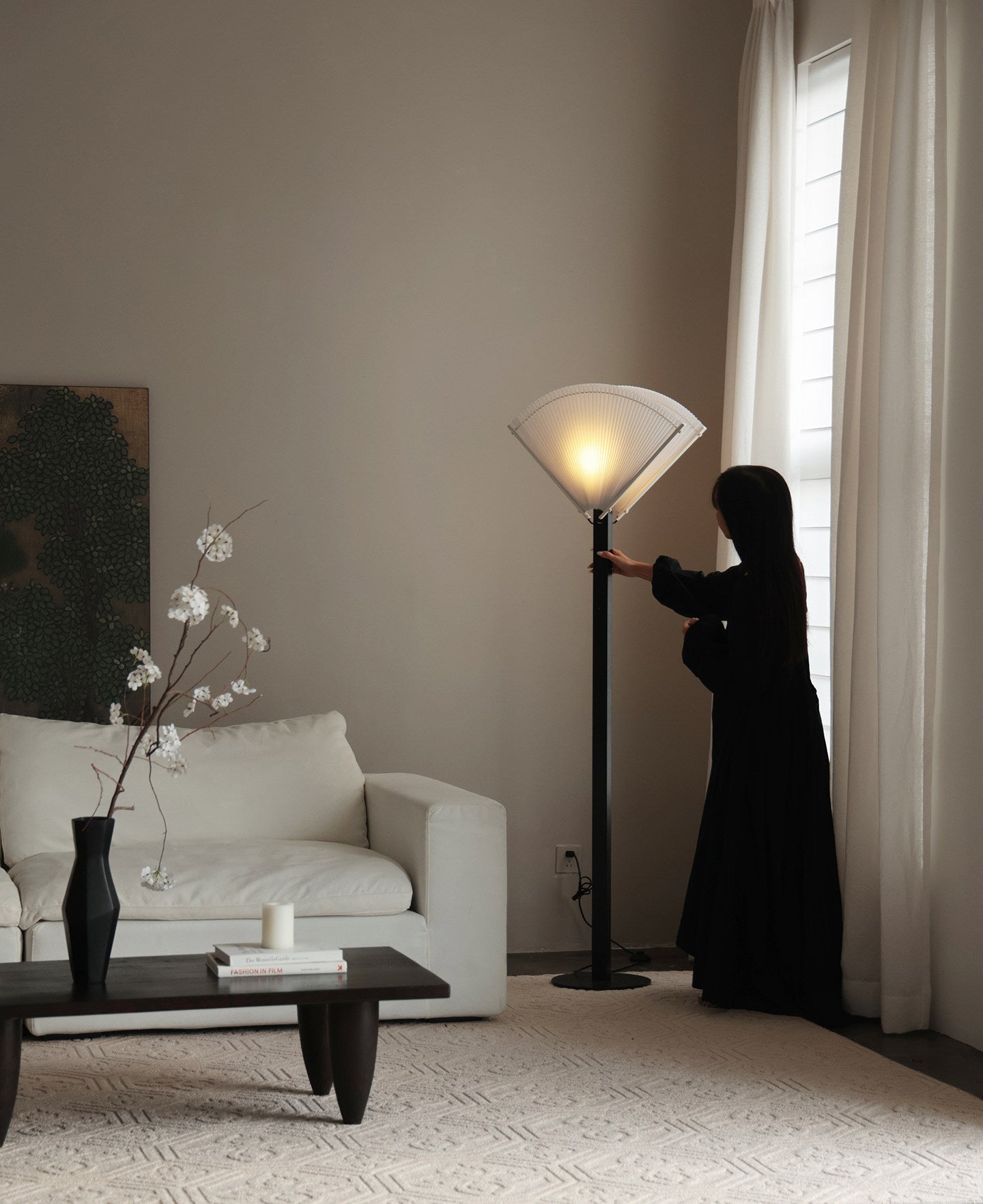 Pleated Fan Floor Lamp-Neutral Decor