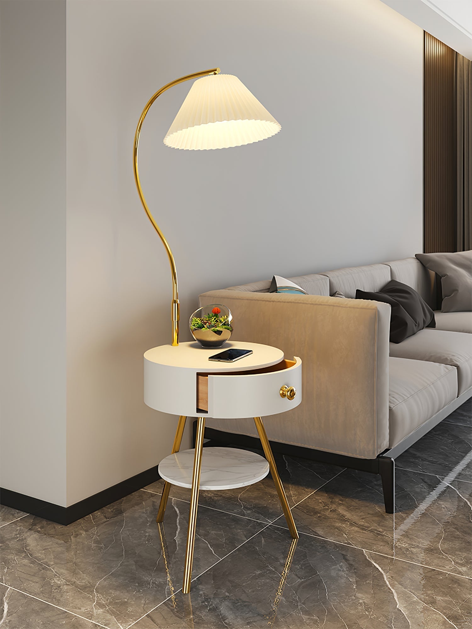 Yase Wood Marble Floor Light-Neutral Decor