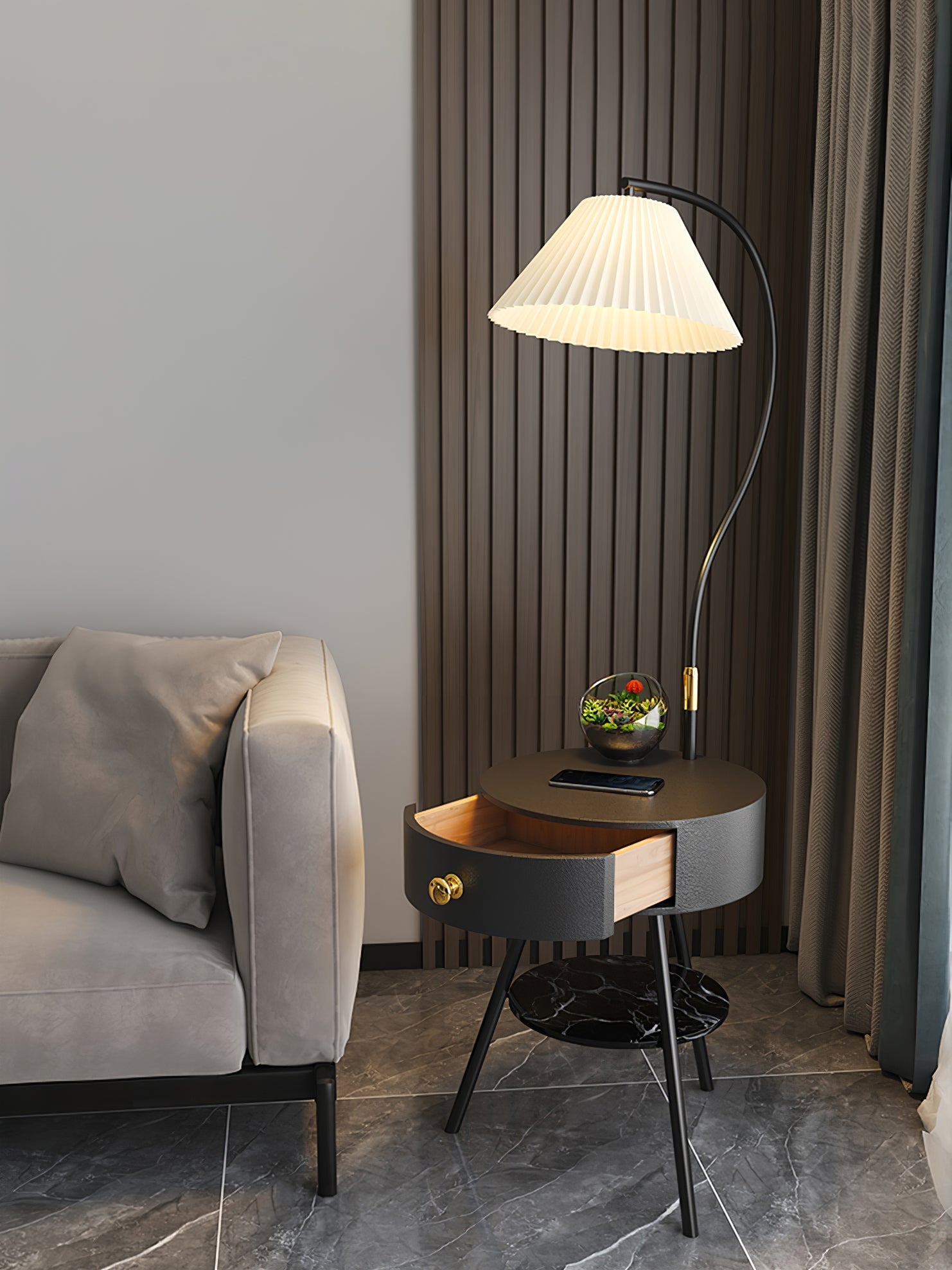Yase Wood Marble Floor Light-Neutral Decor