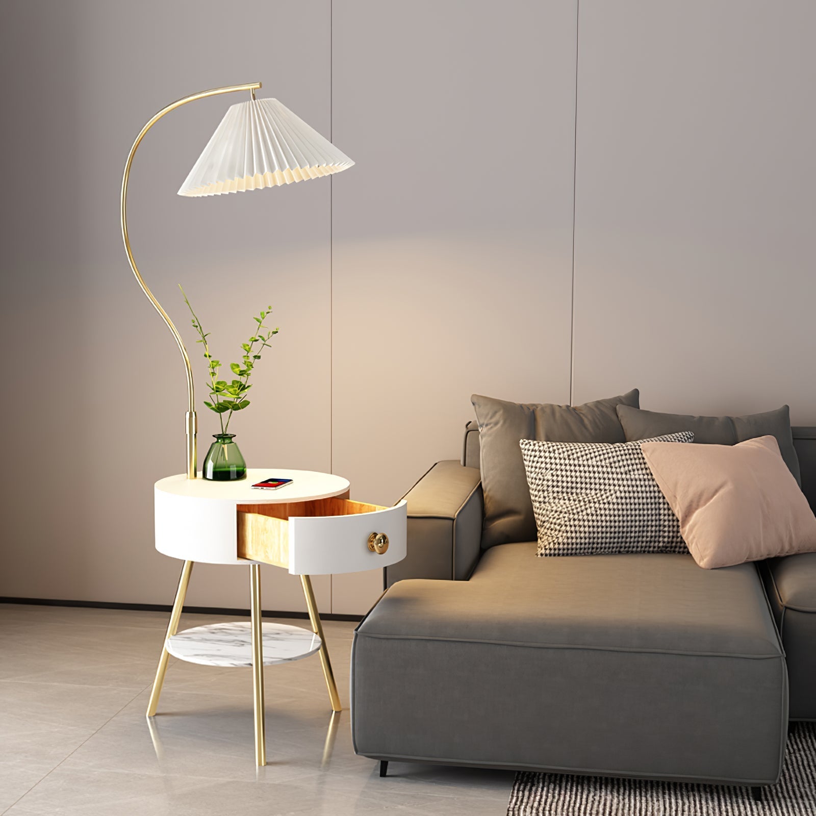 Yase Wood Marble Floor Light-Neutral Decor