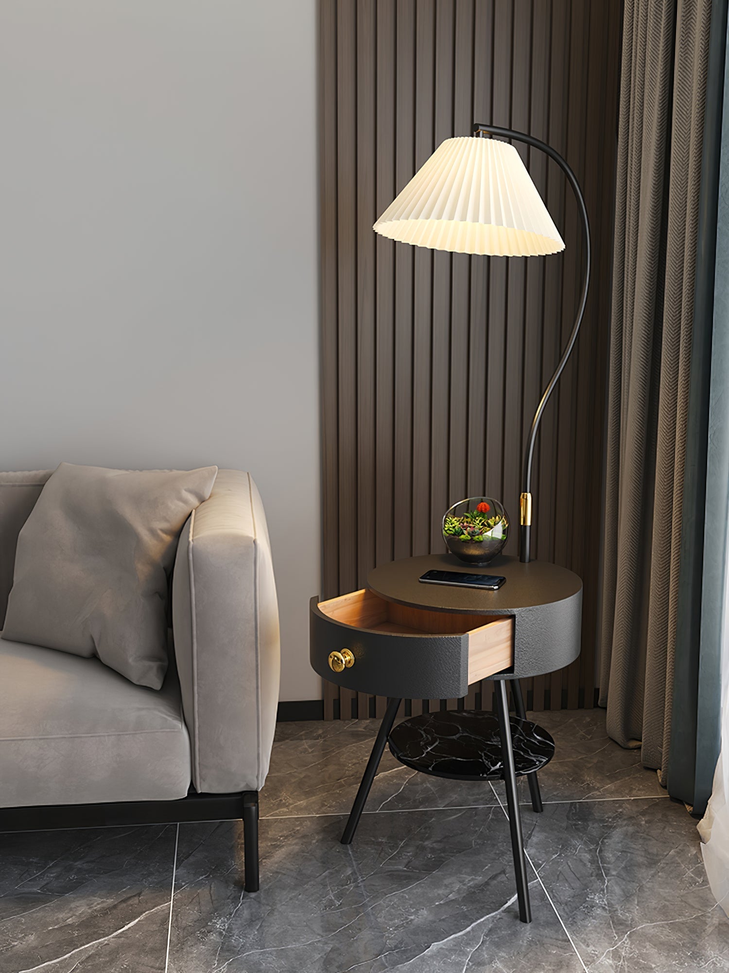 Yase Wood Marble Floor Light-Neutral Decor