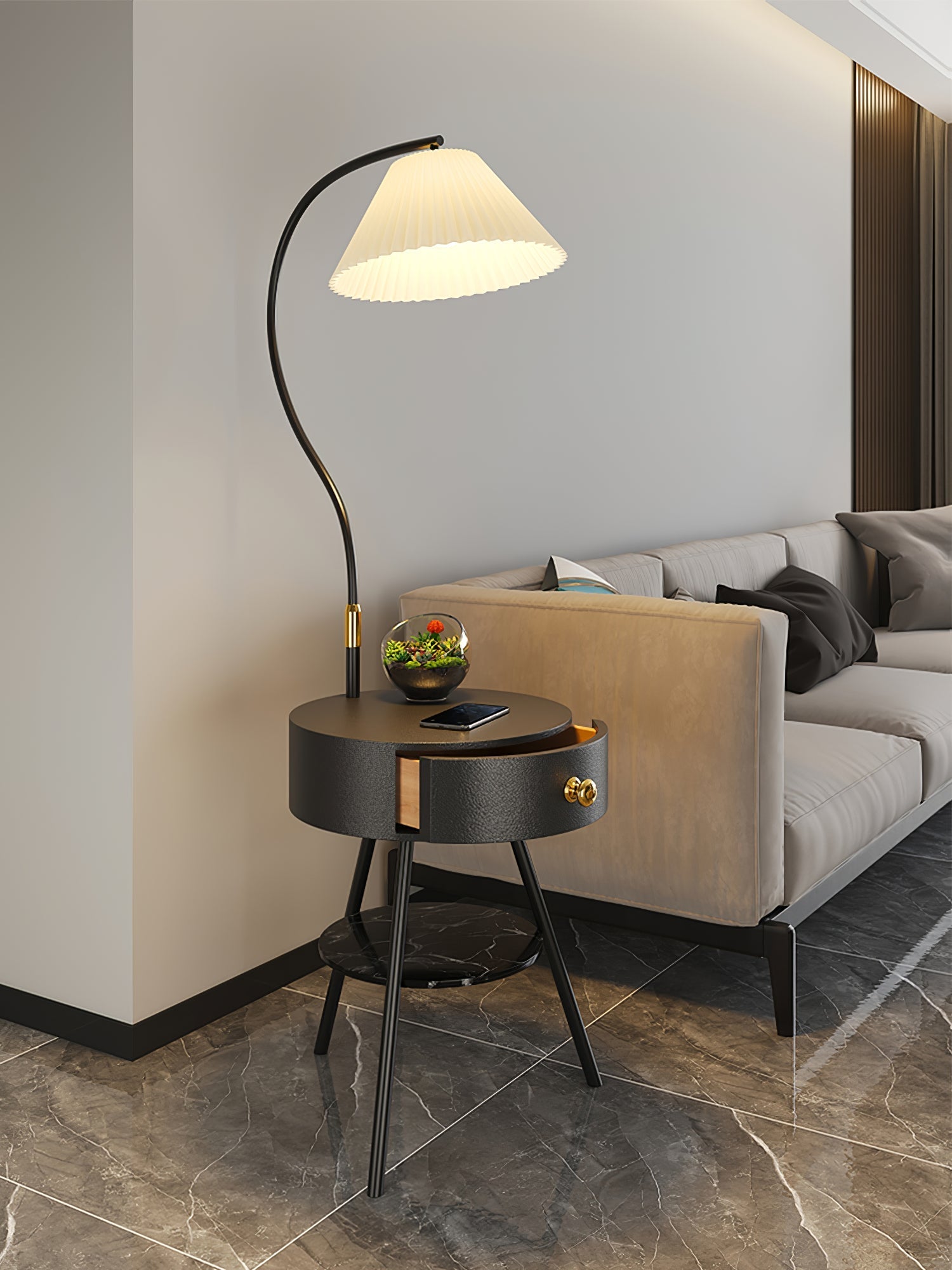Yase Wood Marble Floor Light-Neutral Decor