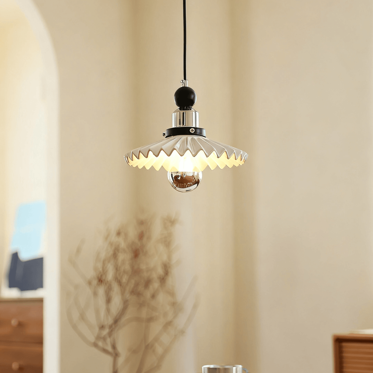 Pleated Petal Pendant Lamp-Neutral Decor