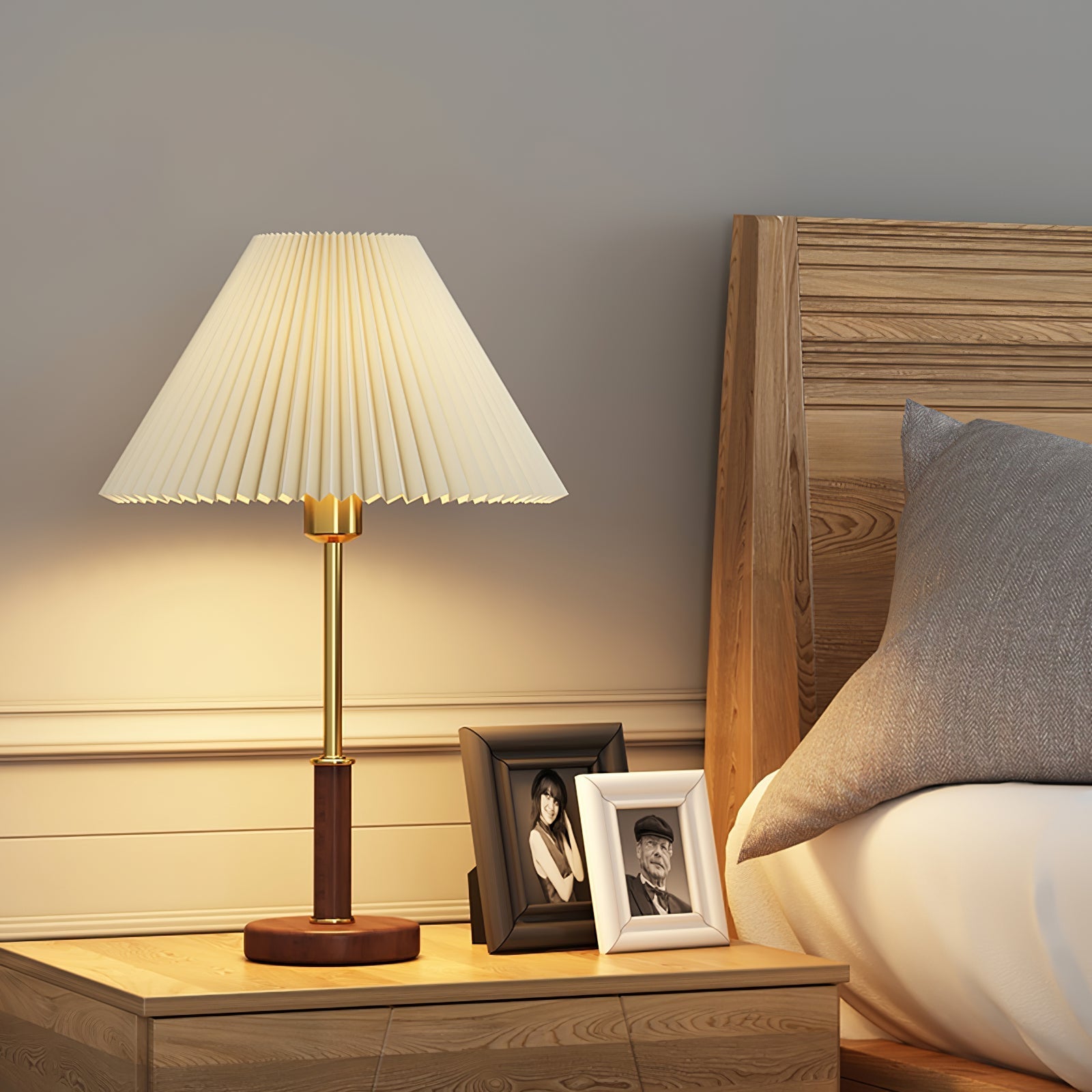 Fiora Pleated Walnut Table Lamp-Neutral Decor