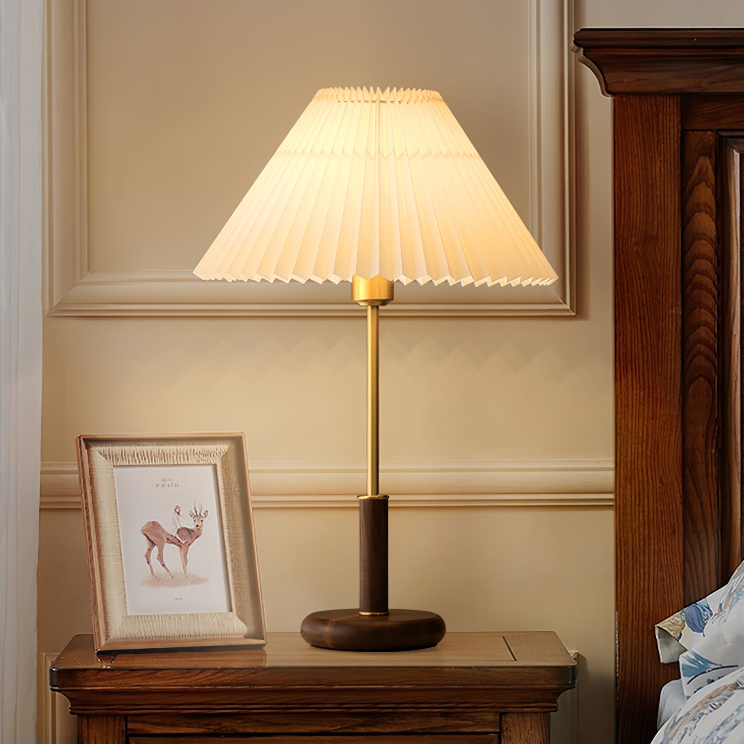 Fiora Pleated Walnut Table Lamp-Neutral Decor