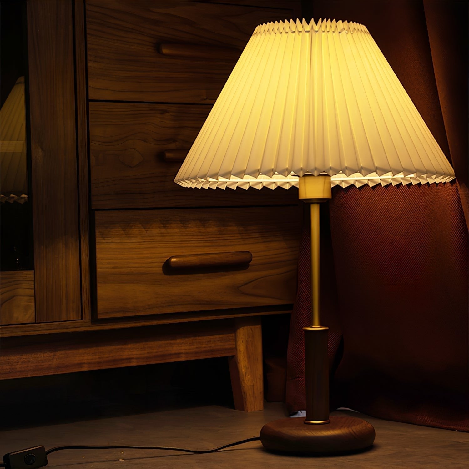 Fiora Pleated Walnut Table Lamp-Neutral Decor