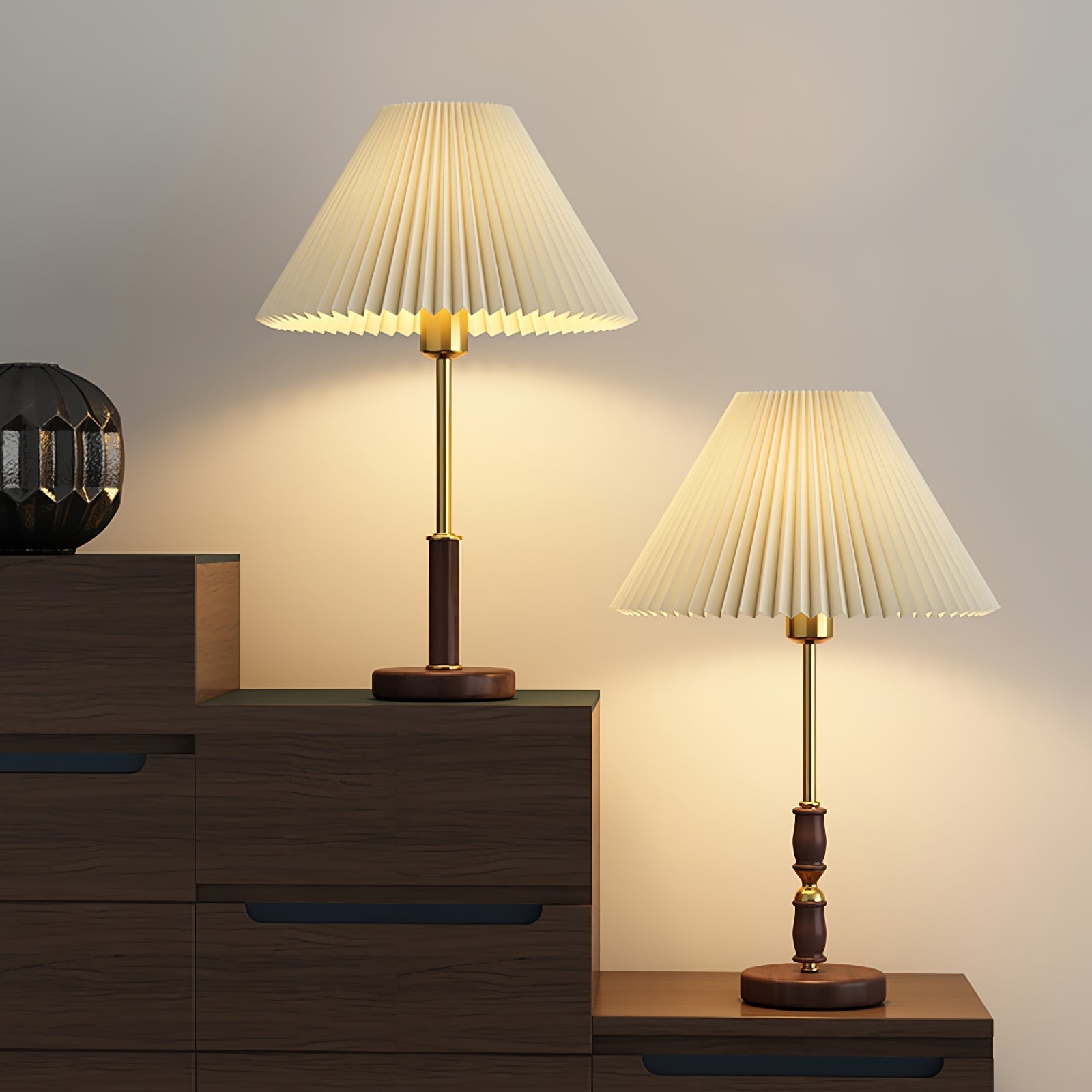 Fiora Pleated Walnut Table Lamp-Neutral Decor