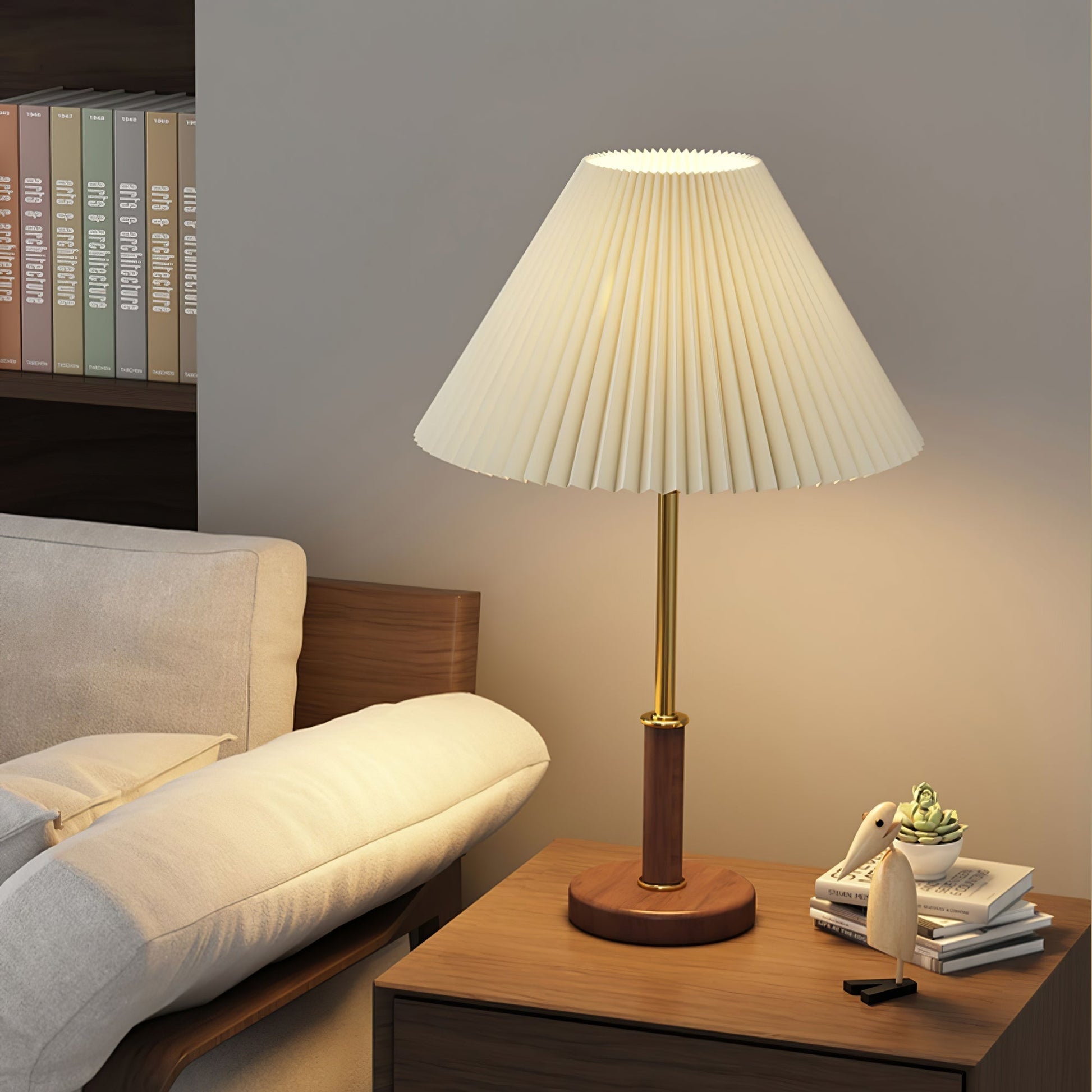 Fiora Pleated Walnut Table Lamp-Neutral Decor