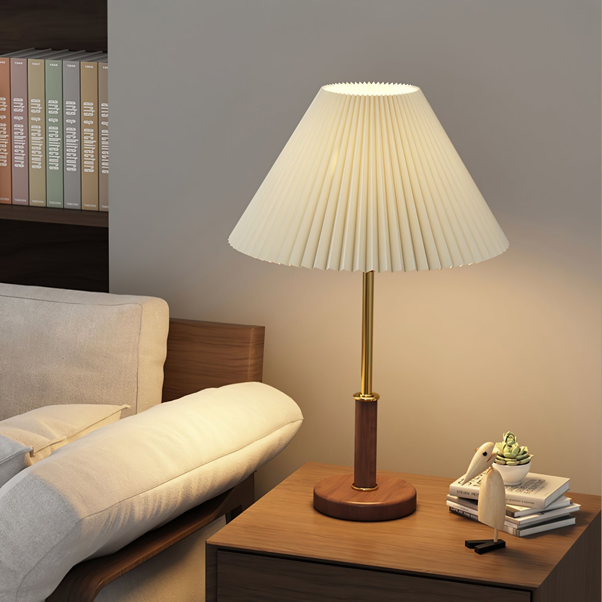 Fiora Pleated Walnut Table Lamp-Neutral Decor
