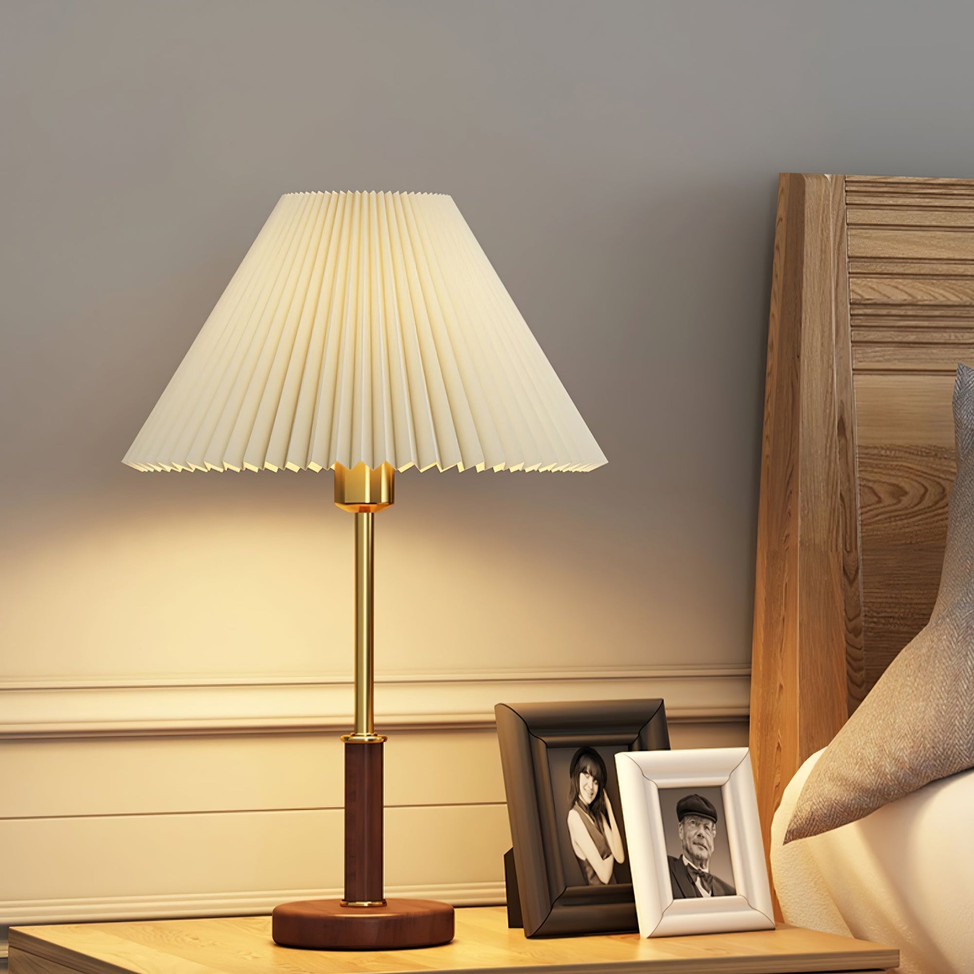 Fiora Pleated Walnut Table Lamp-Neutral Decor