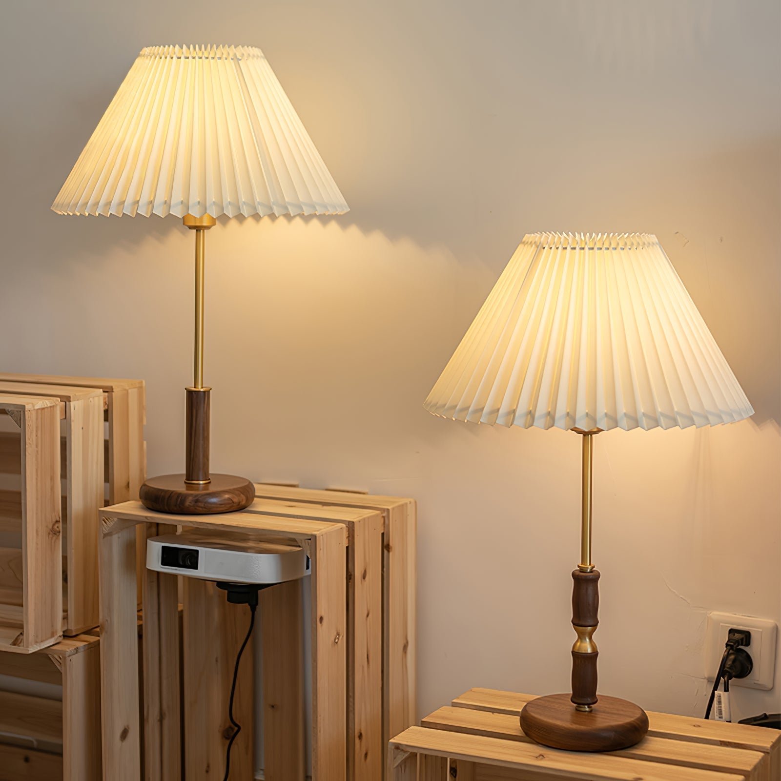 Fiora Pleated Walnut Table Lamp-Neutral Decor