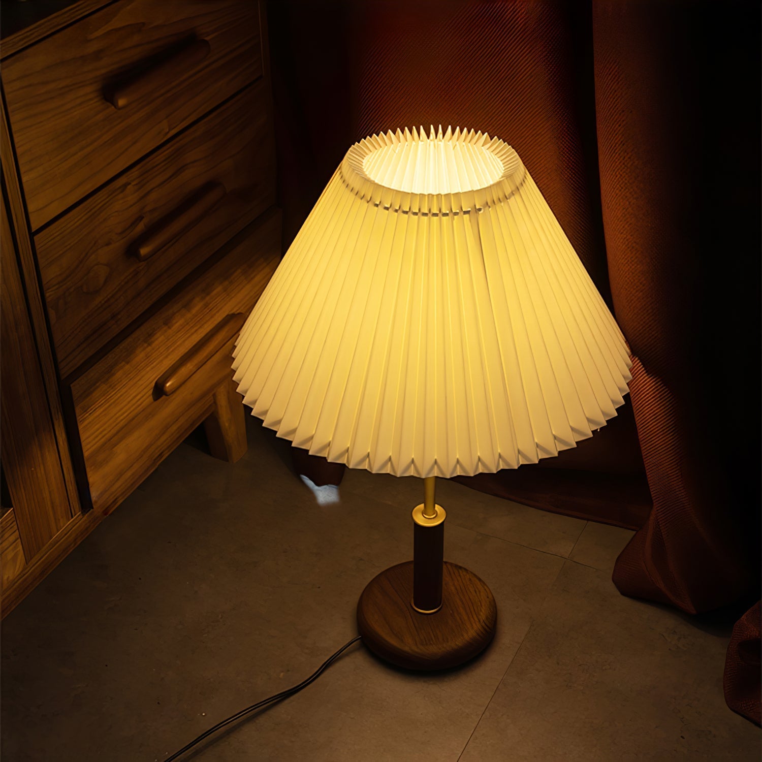 Fiora Pleated Walnut Table Lamp-Neutral Decor