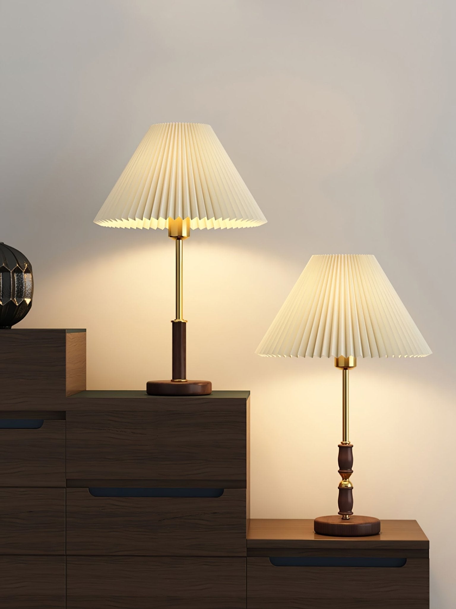 Fiora Pleated Walnut Table Lamp-Neutral Decor