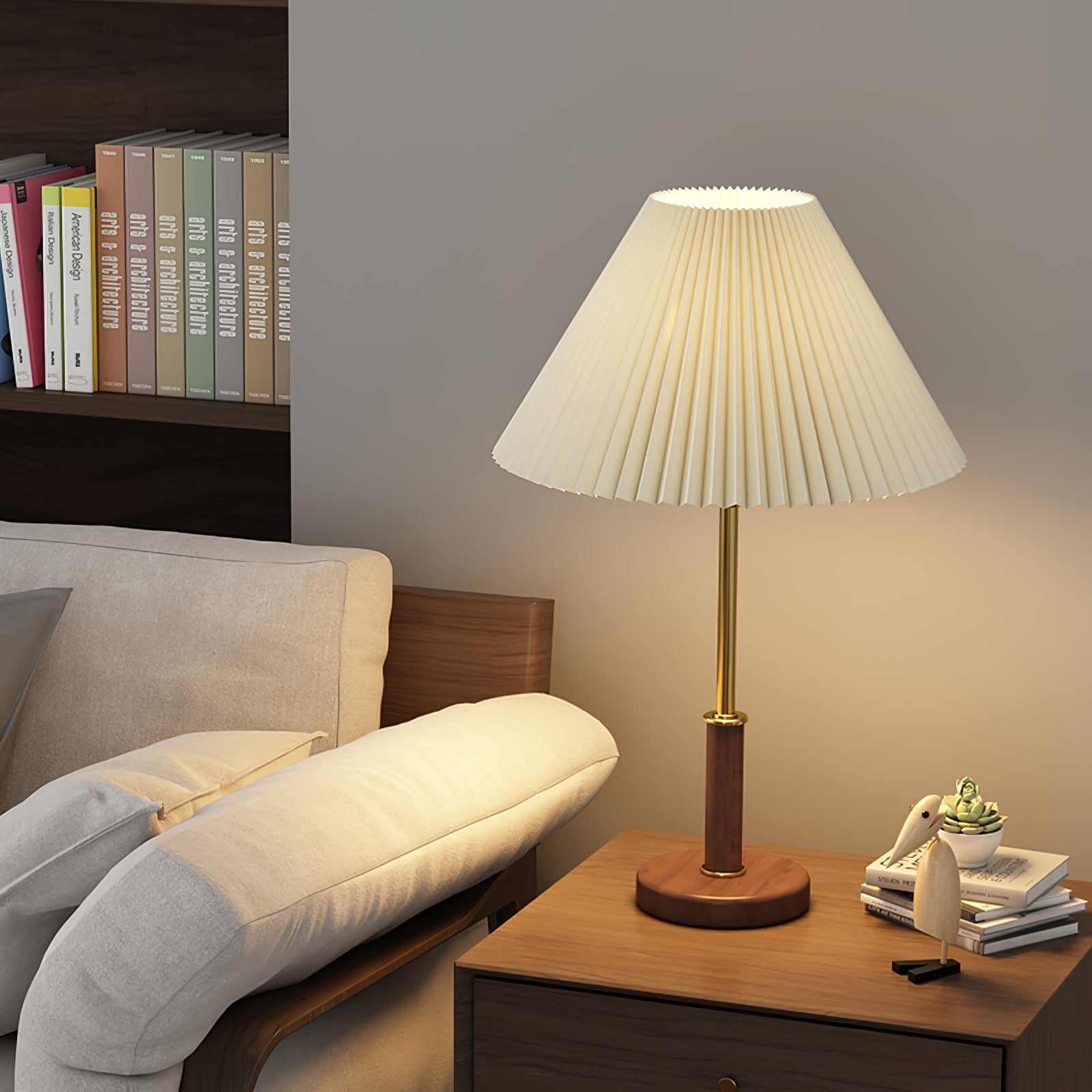 Fiora Pleated Walnut Table Lamp-Neutral Decor