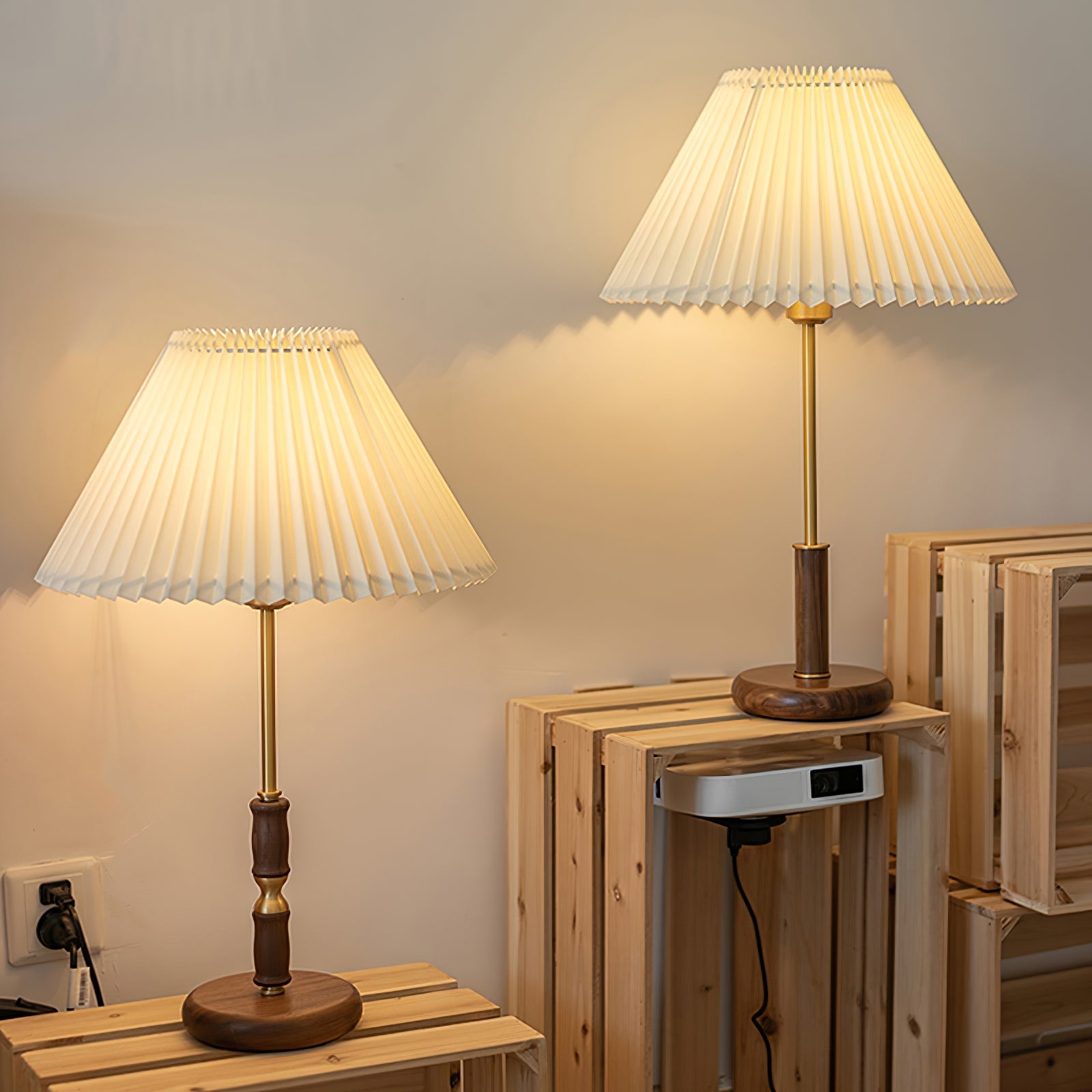 Fiora Pleated Walnut Table Lamp-Neutral Decor