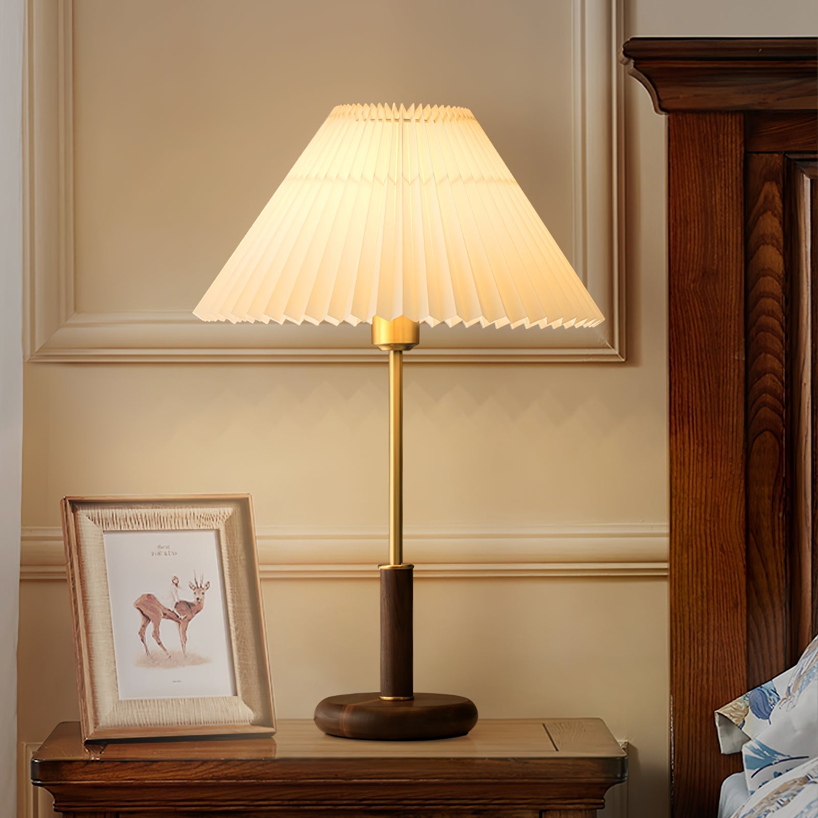 Fiora Pleated Walnut Table Lamp-Neutral Decor